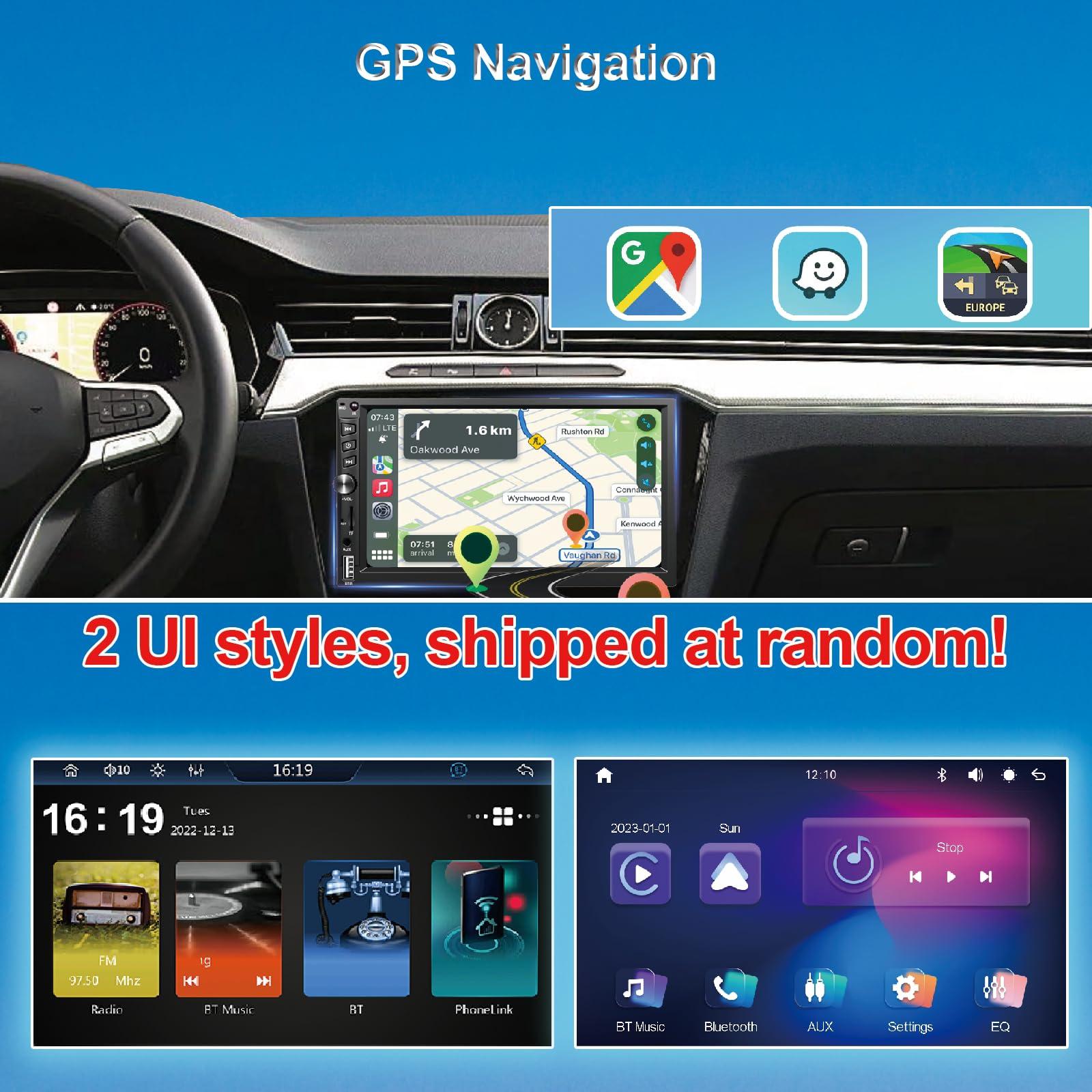 Wireless Double Din Car Stereo Works with Apple Carplay,7 Inch HD 1024 * 600 Touchscreen with Bluetooth 5.1,FM Car Radio,GPS Navigation,Backup Camera,Android Auto,Voice Control，USB/AUX/TF/SWC - Image 3