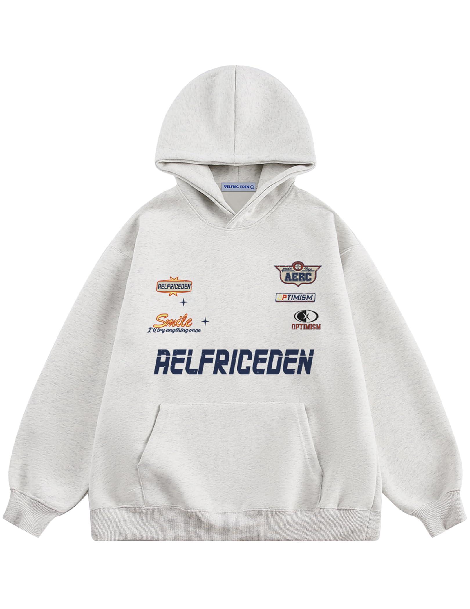 Aelfric Eden Womens Oversized Hoodies Letter Graphic Print Long Sleeve Pullover with Pocket Y2K Steetwear Outfits