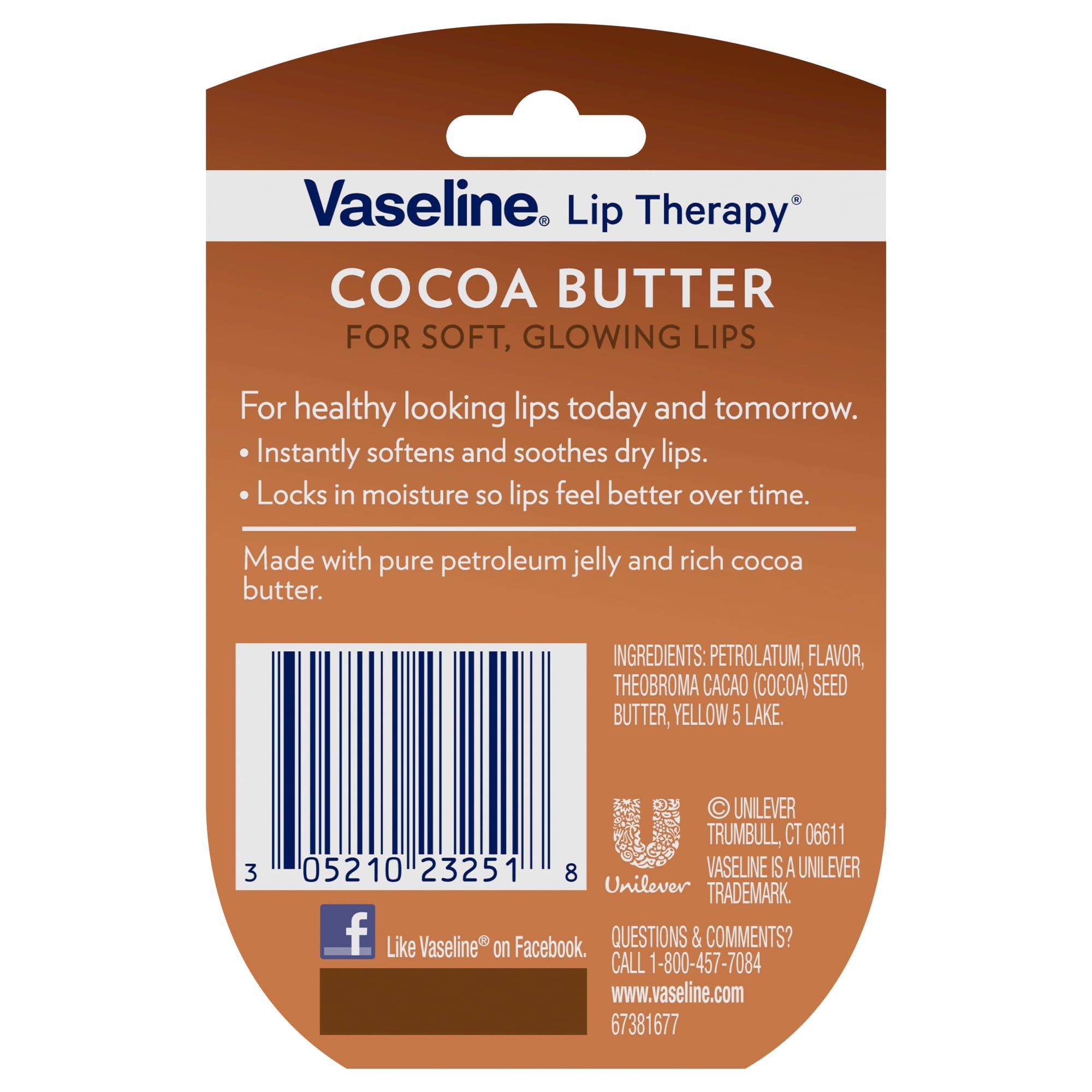 Vaseline Lip Therapy Cocoa Butter 4-Pack – Mini Lip Balms for Soft, Glowing Lips, 0.25 Oz Ea - Image 2