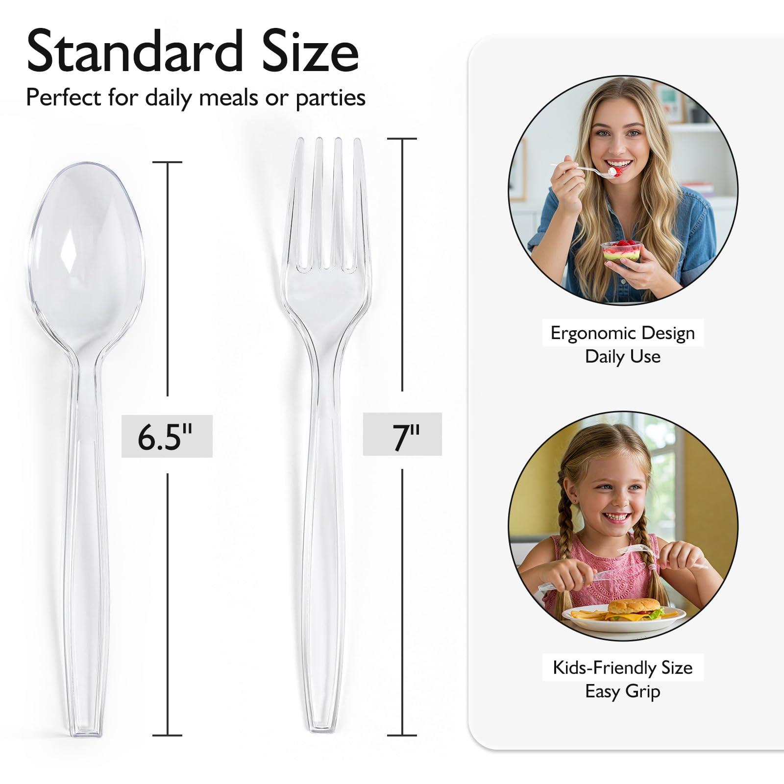 [200 Count] Disposable Plastic Silverware, Heavy Duty Forks and Spoons Set, Durable Plastic Utensils Cutlery Set for for Parties, Picnics, Big Event, Daily Use - Bpa free - Image 3