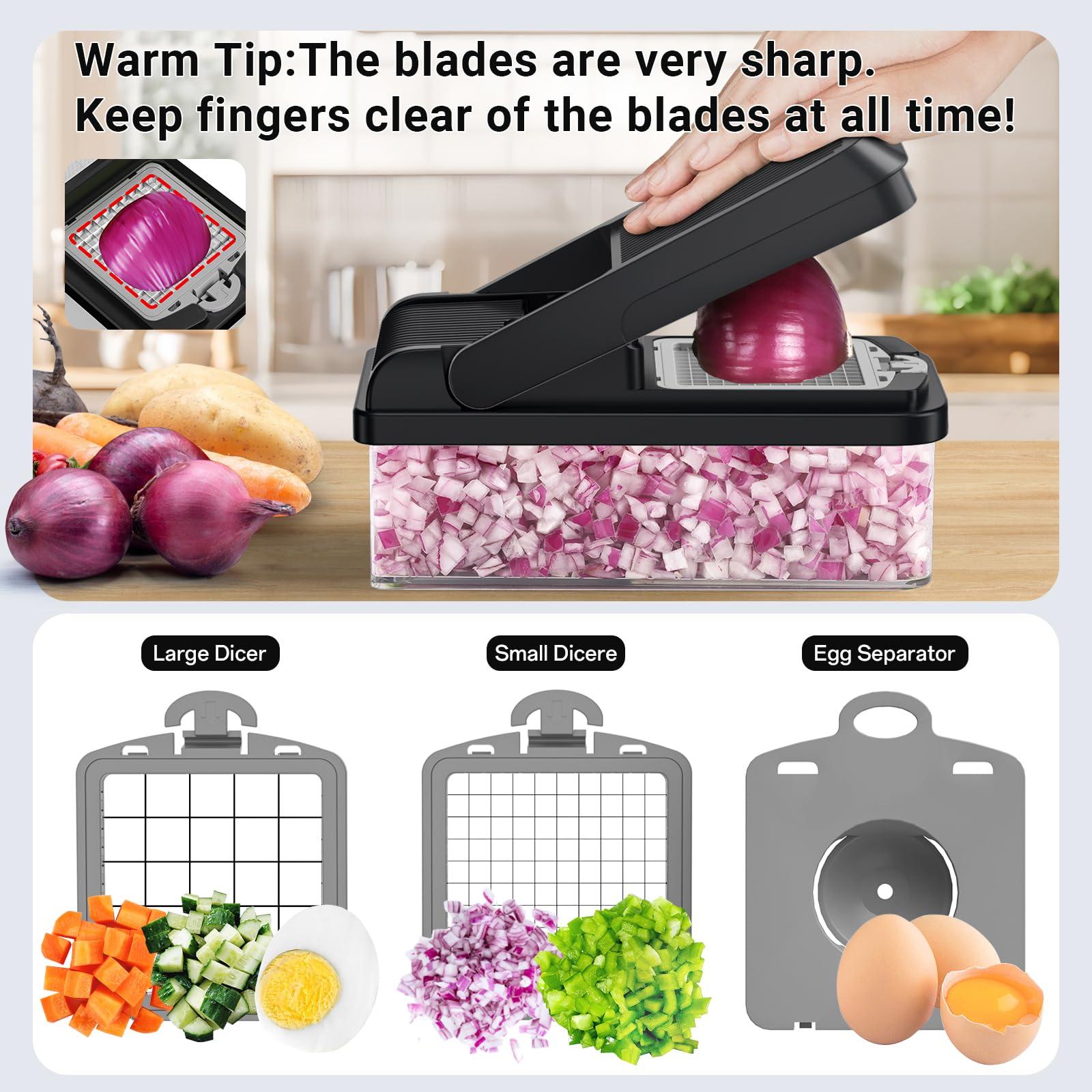 SpaceHacks 12-in-1 Vegetable Chopper, Kitchen Gadgets with 7 Blades, Veggie, Food, Onion Chopper, Cucumber Slicer, Versatile Mandoline, Includes Egg Separator & Finger Guard, Gray - Image 4