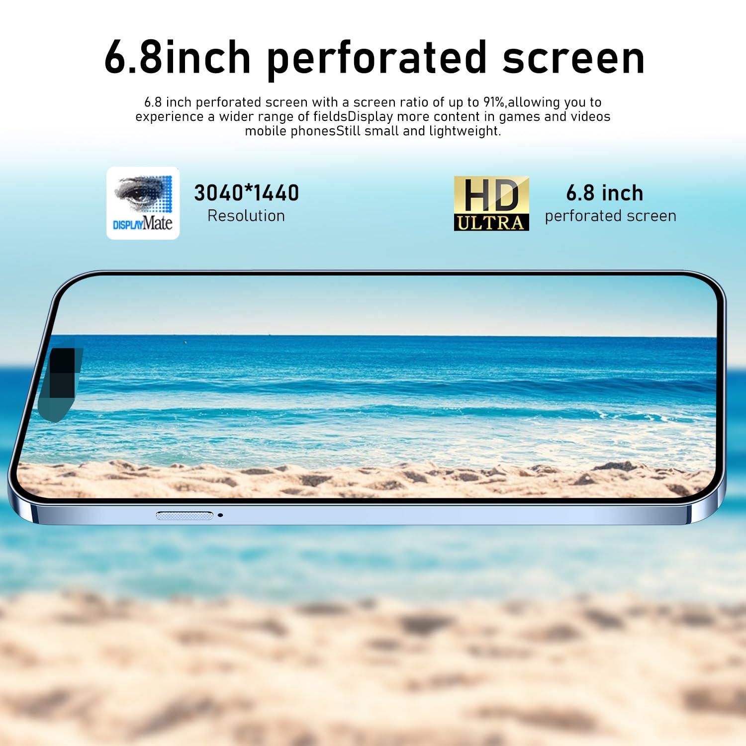A SLICE RED 14PROMA X Unlocked Cell Phone,Long Battery Life 6.82" HD Screen Unlocked Phones,Android13 12+512GB Smartphone with 128G Memory Card,Dual SIM/Fingerprint Lock/Face ID/GPS (Blue) - Image 4
