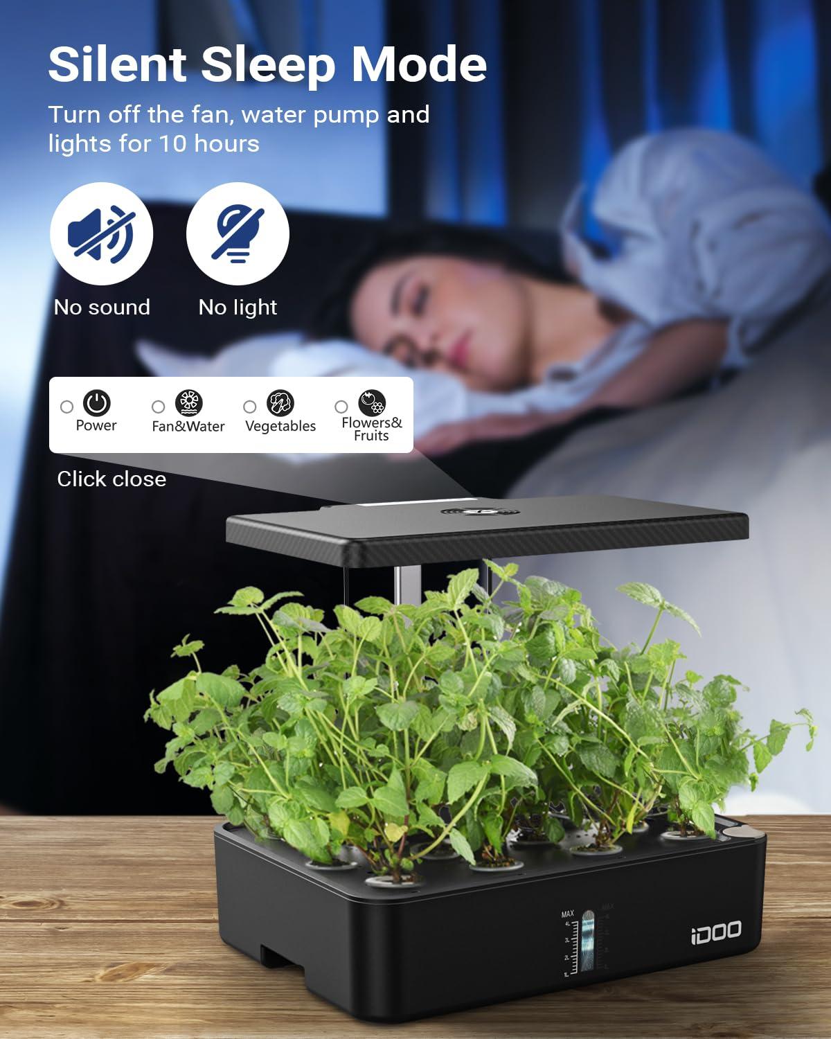 iDOO Hydroponics Growing System Kit 12Pods, Gardening Gifts for Women Mom, Indoor Herb Garden with LED Grow Light, Built-in Fan, Auto-Timer, Adjustable Height Up to 11.3", 12Pods-Black - Image 10