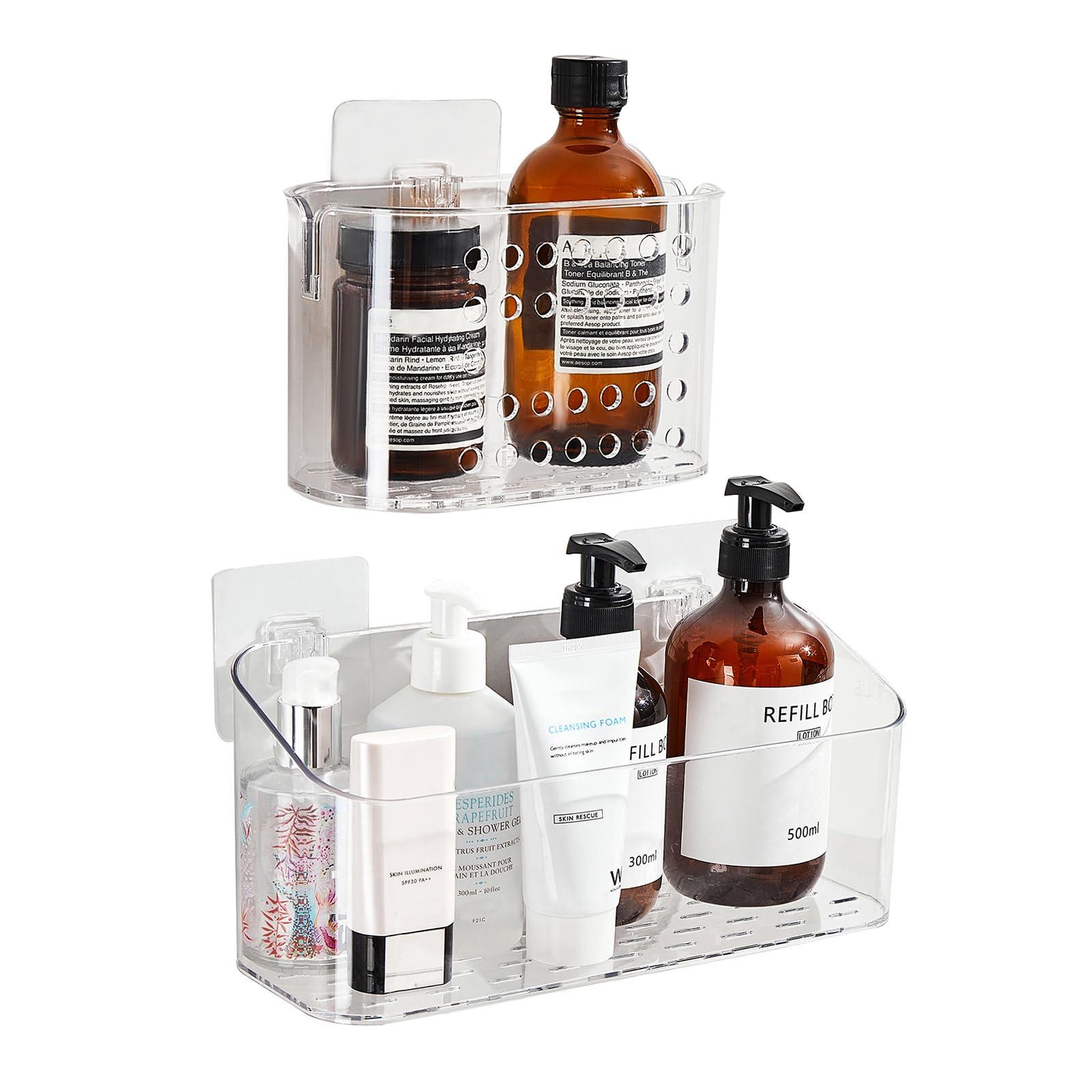DEEIF Adhesive Suction Cup Shower Caddy, Clear Wall Mounted Organizer Basket 3 Pack, Plastic Shower Shelves for Bathroom Storage(L+ M+ Soap Dish)