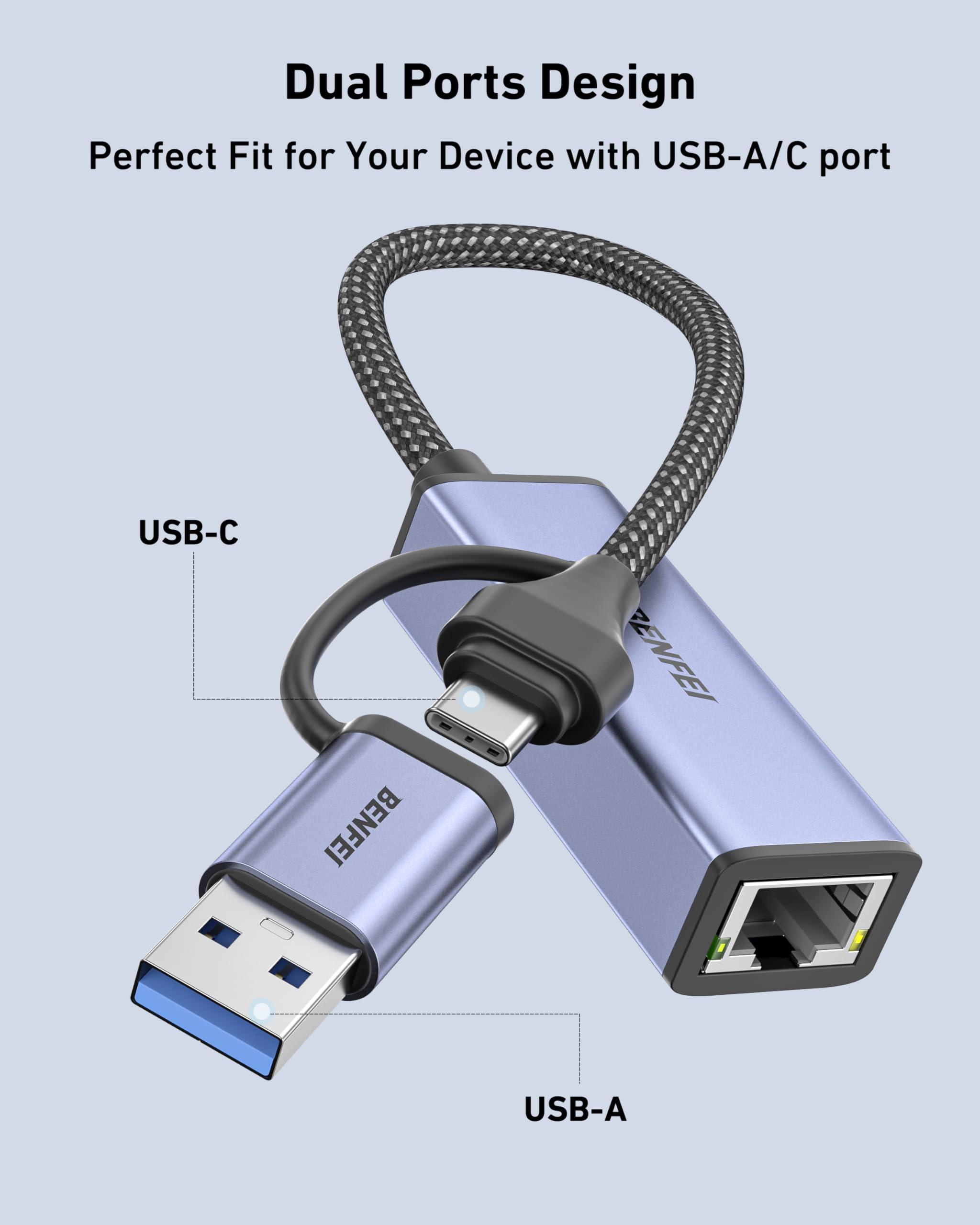 BENFEI USB 3.0 to Ethernet Adapter, USB C to RJ45 Gigabit LAN (1000Mbps) Network Adapter, Compatible with MacBook/Pro/Air, Surface Pro, Windows 11/10/8/7, Mac OS [Aluminium Shell&Nylon Cable] - Image 3