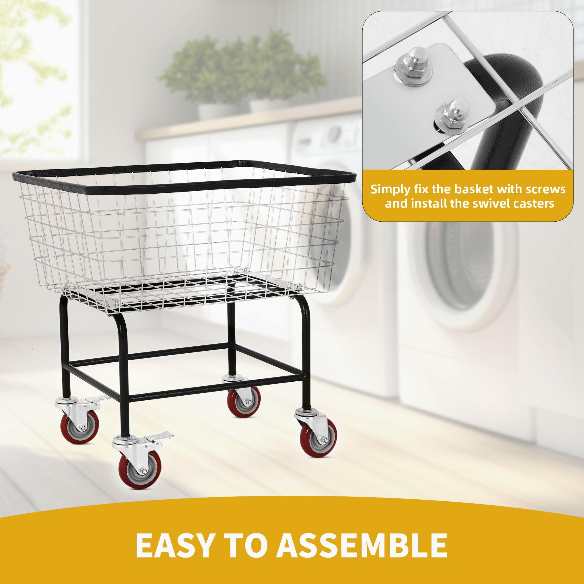 DWVO 4.5 Bushel Wire Laundry Cart with Wheels, Rolling Laundry Basket with Smooth Wheels, Metal Commercial Wire Laundries Basket Cart, Heavy-Duty Large Steel Bin for Clothes Storage & Organization - Image 3