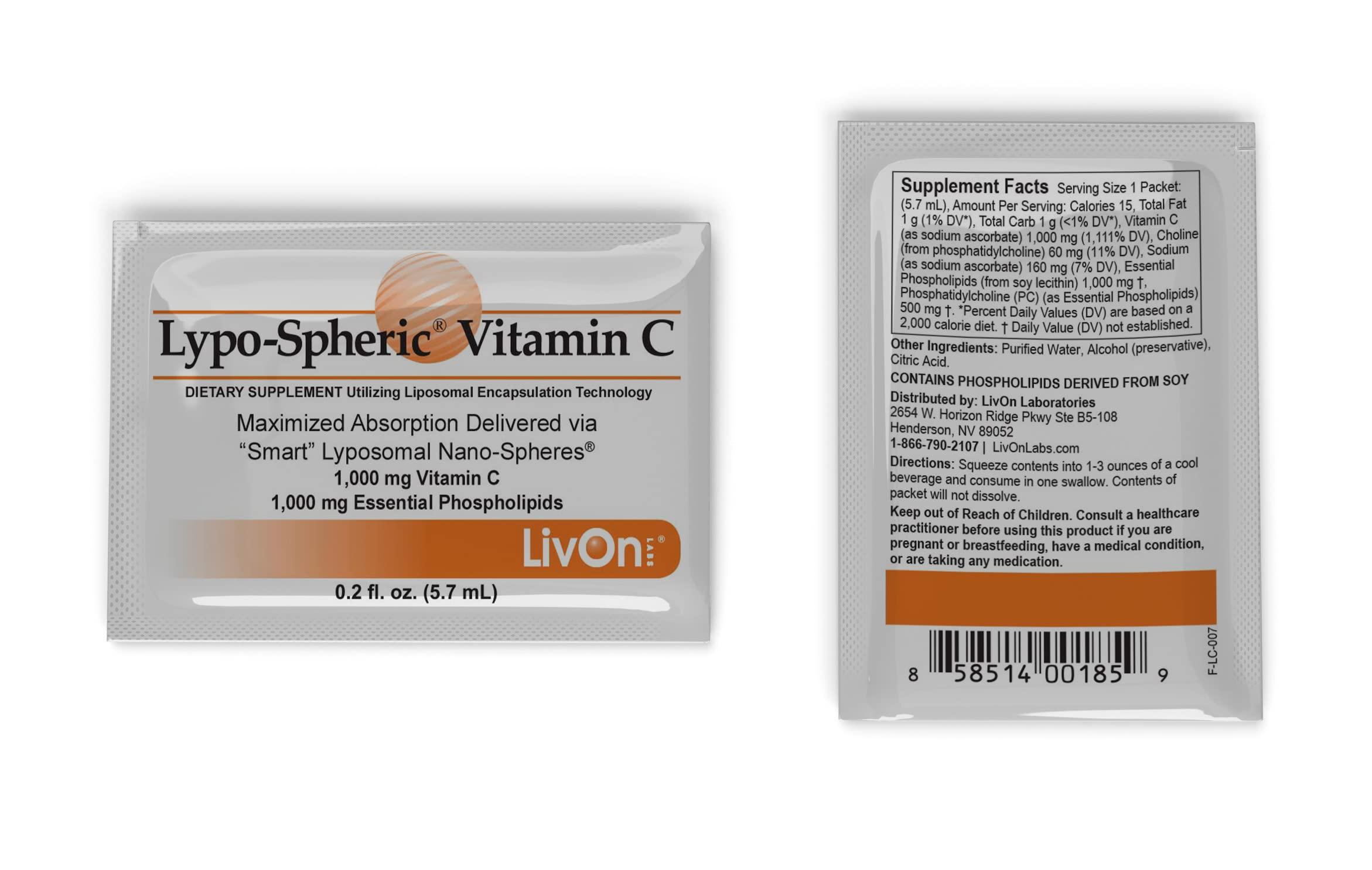 LivOn Laboratories Lypo–Spheric Vitamin C – 1,000 mg Vitamin C & 1,000 mg Essential Phospholipids Per Packet – Liposome Encapsulated for Improved Absorption – Non–GMO(12 Cartons,360 Packets) - Image 2