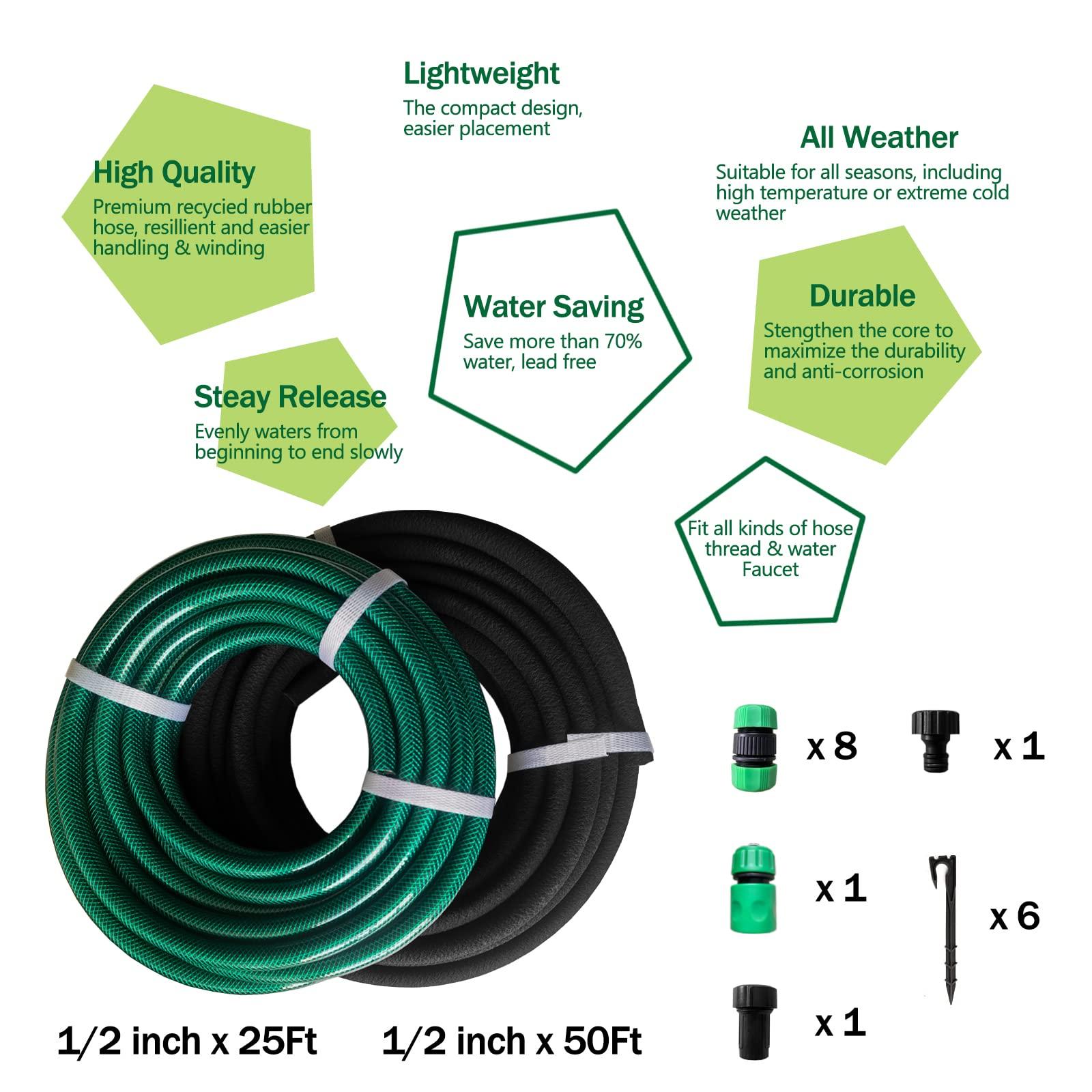 Customizable Soaker Hose System - 1/2 inch x 50ft Soaker Hose with 25ft Garden Hose, Irrigation Weeping Hose with Reinforced Fittings for Raised Garden Flower Bed, Vegetables and Shrub Plants. - Image 5