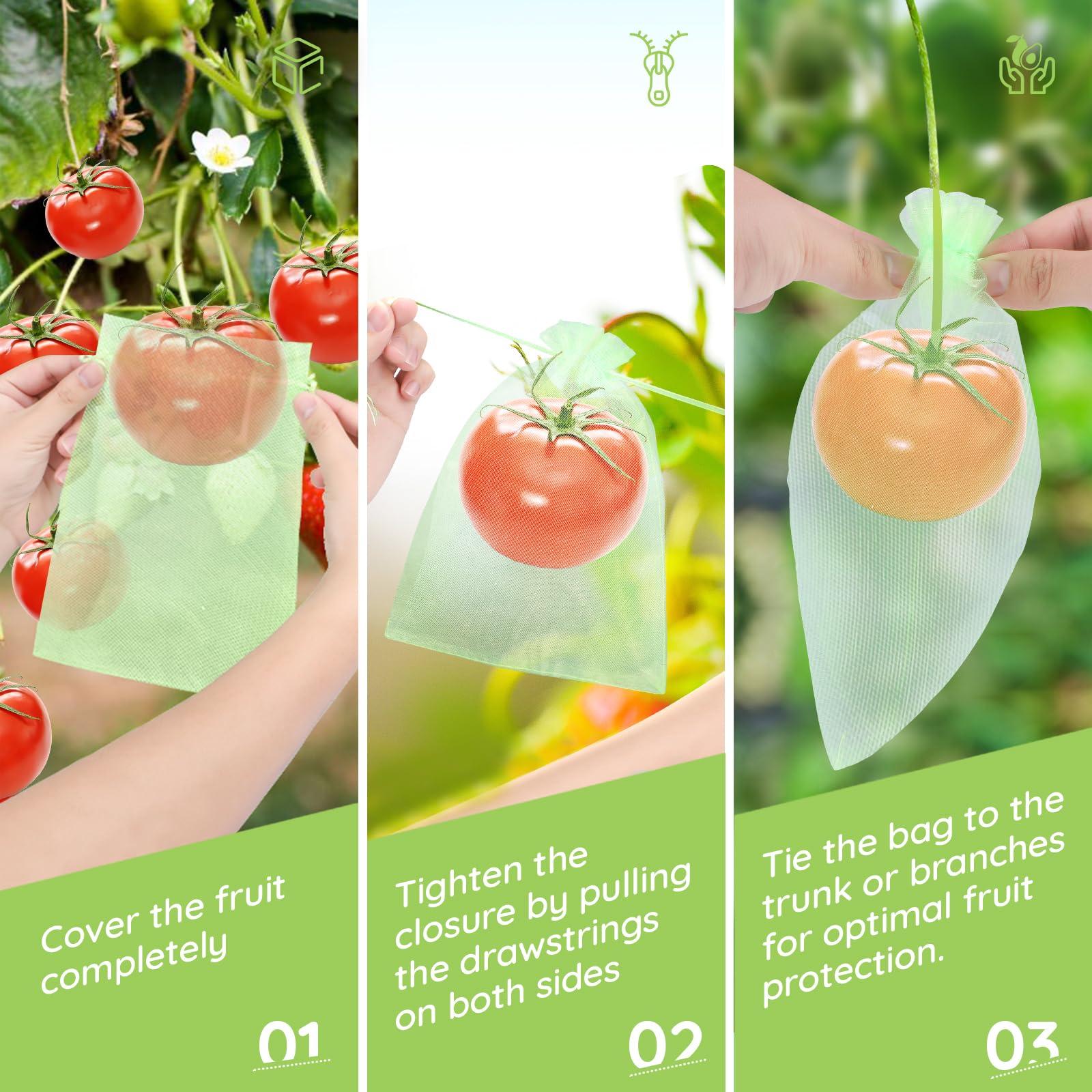 ENPOINT 50 Pcs Fruit Protection Bags, 6"x9" Garden Netting Green Bags for Fruits & Vegetables, Deer Netting Mesh Bag Drawstring, Green Bags for Produce Mango Tree Apple Tree Fruit Trees Plant Flower - Image 7