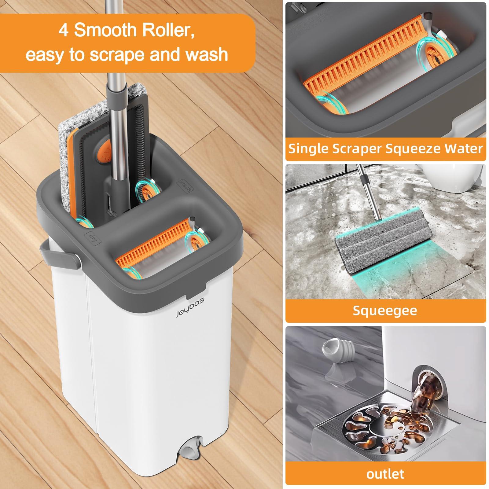 Mop and Bucket with Wringer Set for Home,61" Flat Mop and Bucket System for Floor Cleaning,Wet Dry Mop Window Wall Cleaner with Long Handle,Floor Mop with 4 Washable Microfiber Pads - Image 6