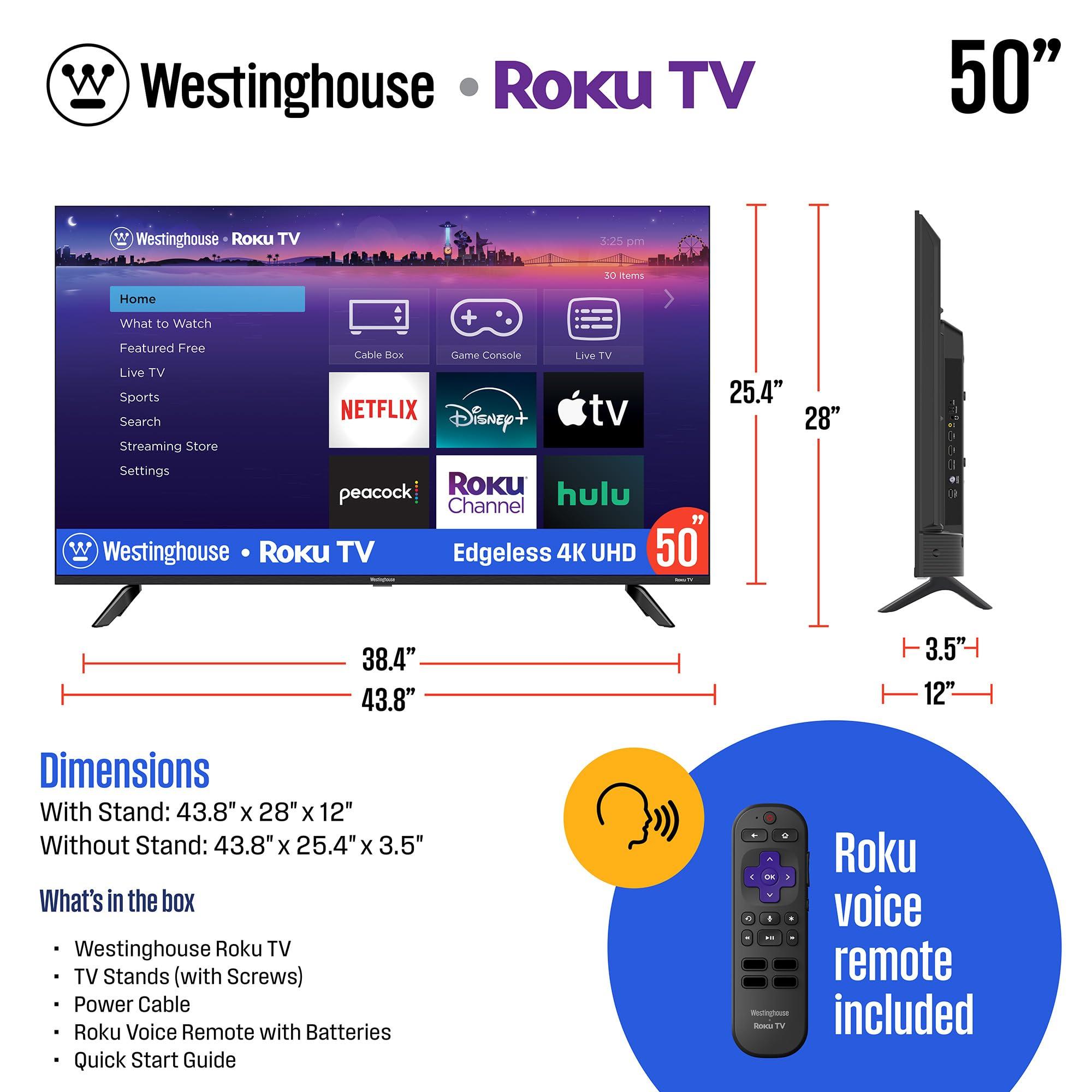 Westinghouse Edgeless Roku TV - 50 Inch Smart Television, 4K LED UHD w/HDR 10, Wi-Fi & Mobile App Connectivity, Flat Screen Compatible w/Apple Home Kit, Alexa, & Google Assistant - Image 6