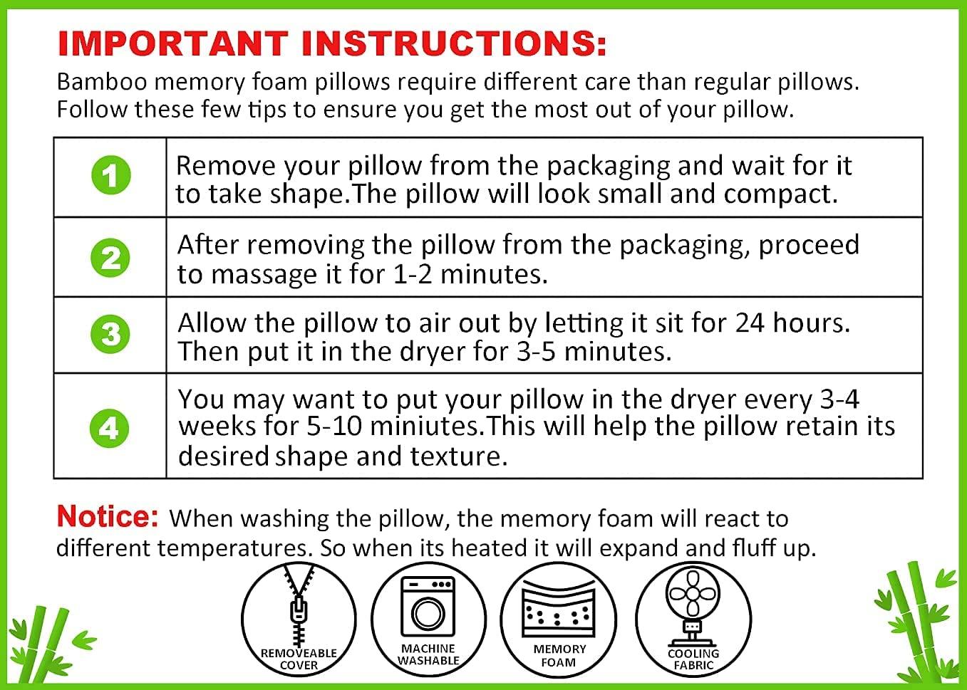 Memory Foam Bamboo Pillows King Size Set of 2 [Adjustable] for Sleeping - Cool & Breathable Cover with Zipper Rayon Derived from Bamboo Pilllowcase - Relieves Neck Pain - Back/Stomach/Side Sleeper - Image 8