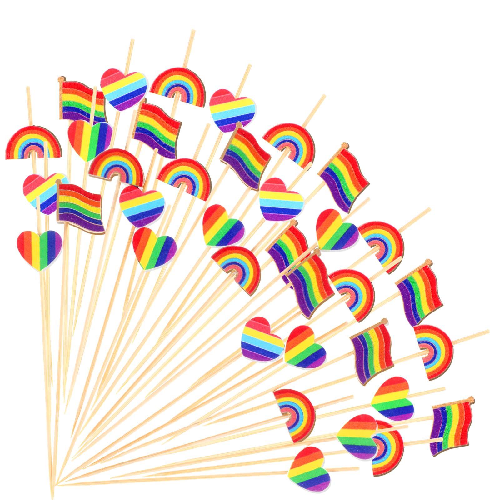 Blushtier 400 Pcs Rainbow Cocktail Picks 4.7 Inch LGBT Pride Bamboo Toothpicks for Appetizers Food Drinks Gay Pride Cocktail Skewers for LGBT Theme Party Supplies