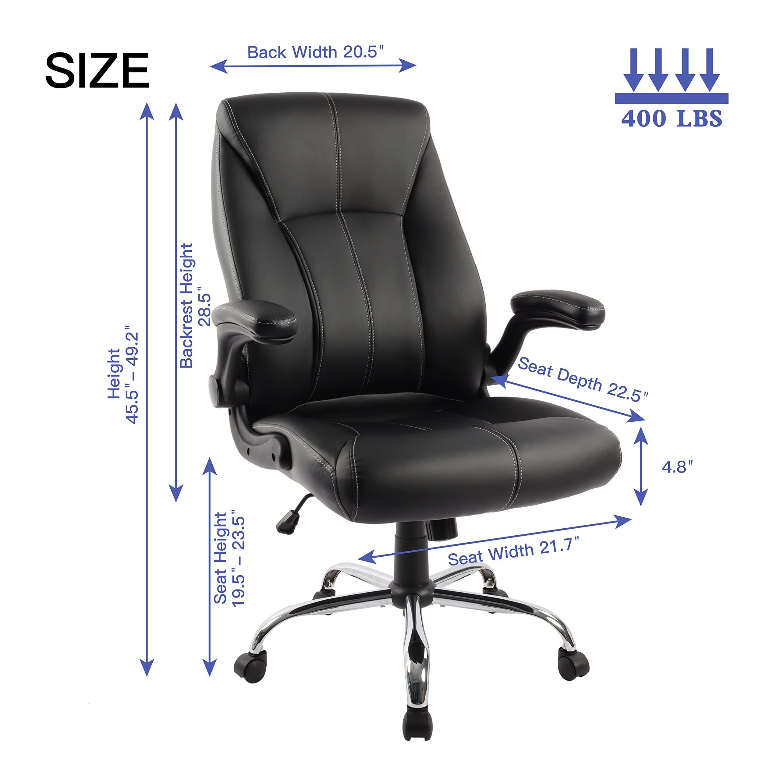 Big and Tall Office Chair 400lbs, Ergonomic High Back Executive Computer Chair for Heavy People, Heavy Duty Desk Chair with Adjustable Flip-up Armrests, Quiet Rubber Wheels&Lumbar Support, PU Leather - Image 2
