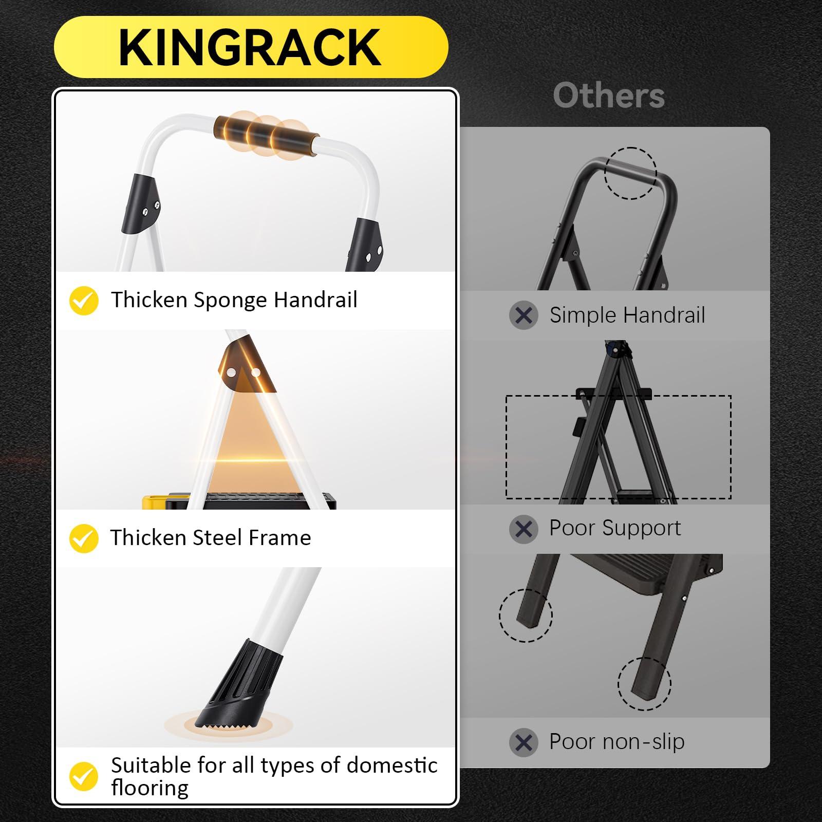 KINGRACK 3 Step Folding Ladder, 800lbs Capacity Step Stool with Safety Lock, Non-Skid Wide Pedals, and Handrail, Lightweight, Household Ladder for Home, Kitchen, Pantry, Closets, and Office Use, White - Image 7