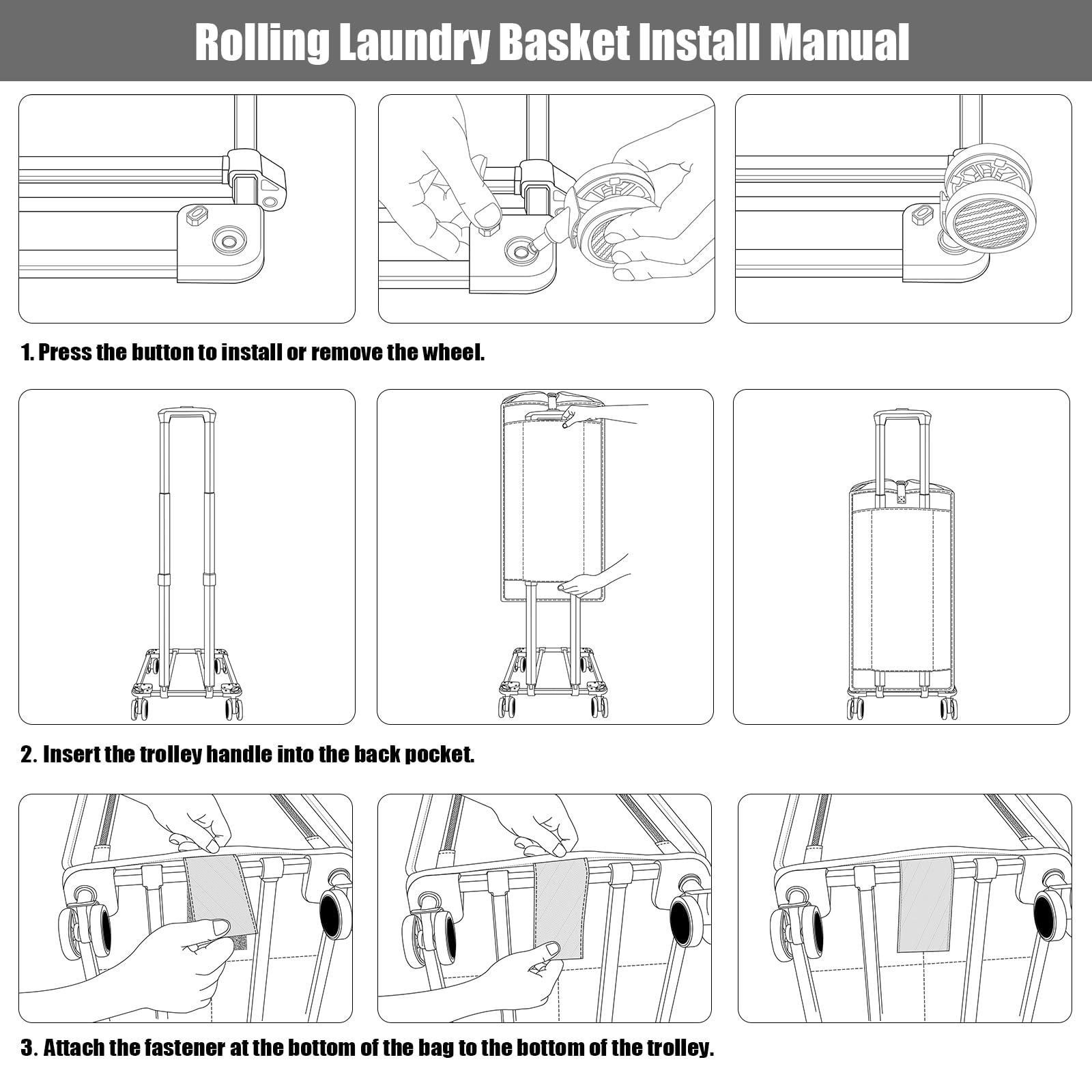 Bukere Extra Large Rolling Laundry Basket with Wheels, 90L Freestanding Collapsible Laundry Hamper Bag for Clothes Storage, Removable Wheeled Cart for College Dorm Apartment Laundry Room Bathroom - Image 9