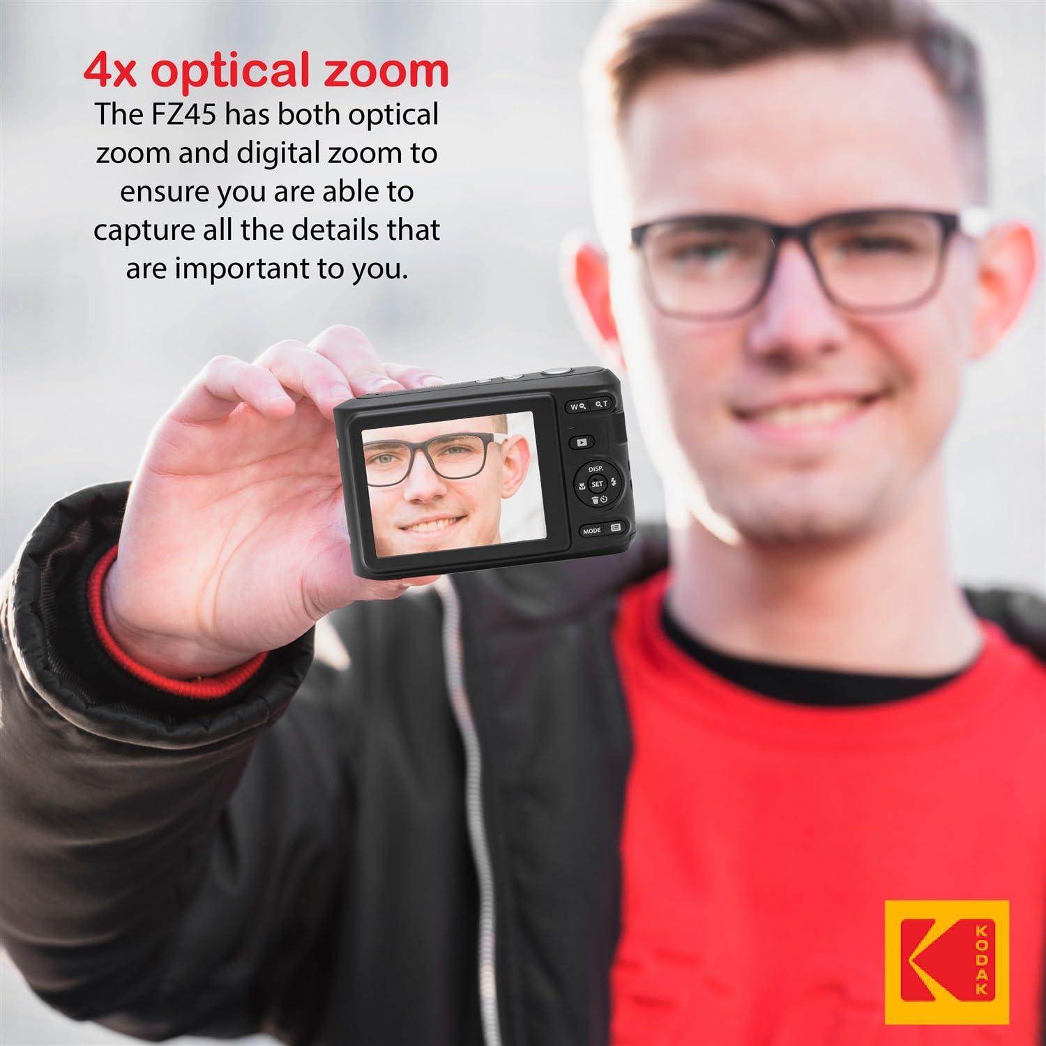 KODAK PIXPRO FZ45 16MP Digital Camera with 4X Optical Zoom 27mm Wide Angle and 2.7" LCD Screen Bundle with 32GB SD Memory Card, AA Batteries (4 Pack), Lens Cleaning Cloth (Red) - Image 4