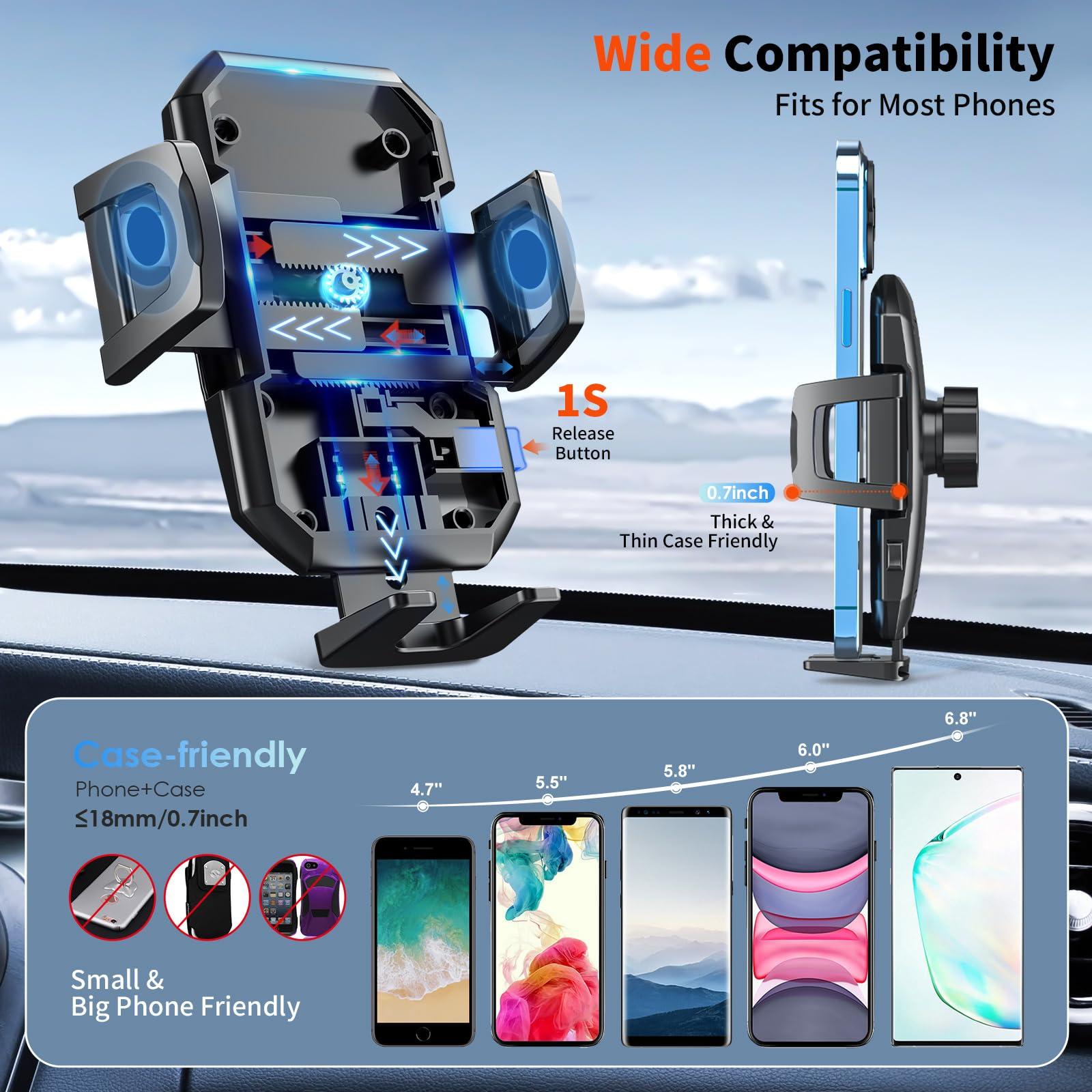 SUUSON Upgraded 3-in-1 Car Phone Holder Mount [Powerful Suction] Phone Mount for Car Dashboard Air Vent Windshield,for All iPhone Android Phone (Black) - Image 4
