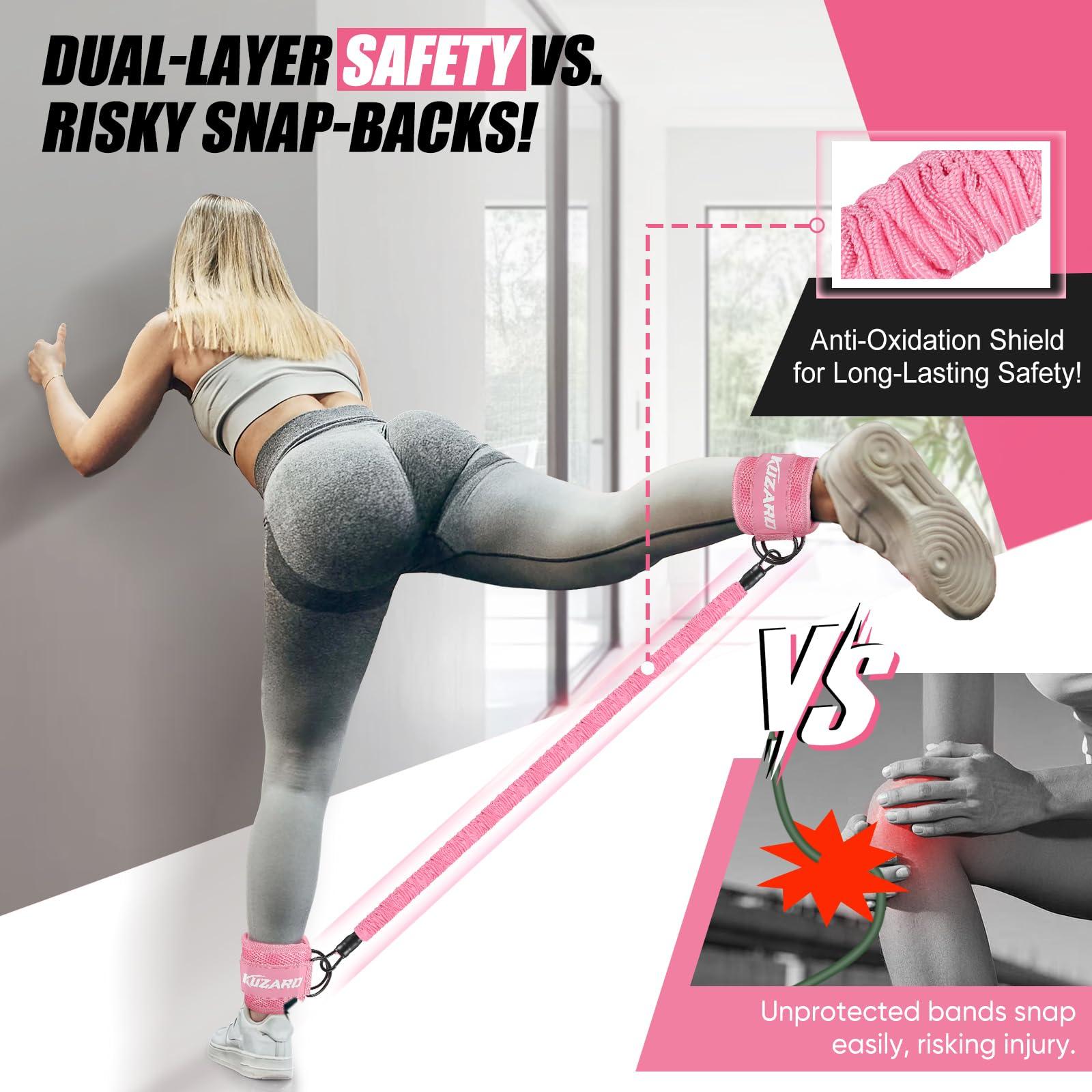 Ankle Resistance Bands with Cuffs, Ankle Weights Bands for Working Out, Women Leg and Glutes Workout Equipment, Exercise Bands for Kickbacks, Butt and Booty Trainer, Home Gym Fitness Equipment - Image 2