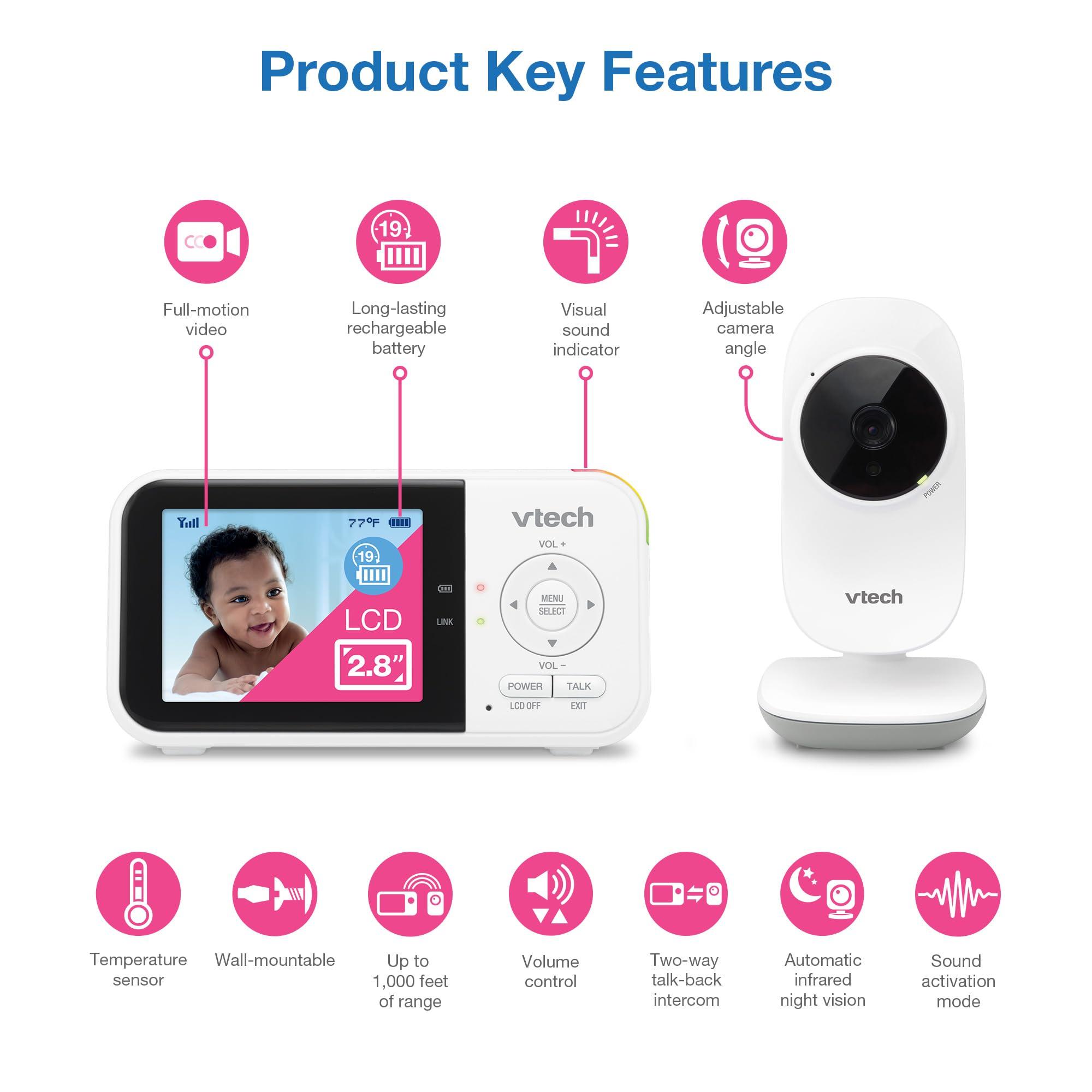 VTech VM819 Baby Monitor with Camera and Audio, 2.8” Screen Portable Baby Camera, Night Vision, 2-Way Audio, Temperature Sensor and Lullabies, Secure Transmission No WiFi, Ideal for Baby/Elderly/Pet - Image 2