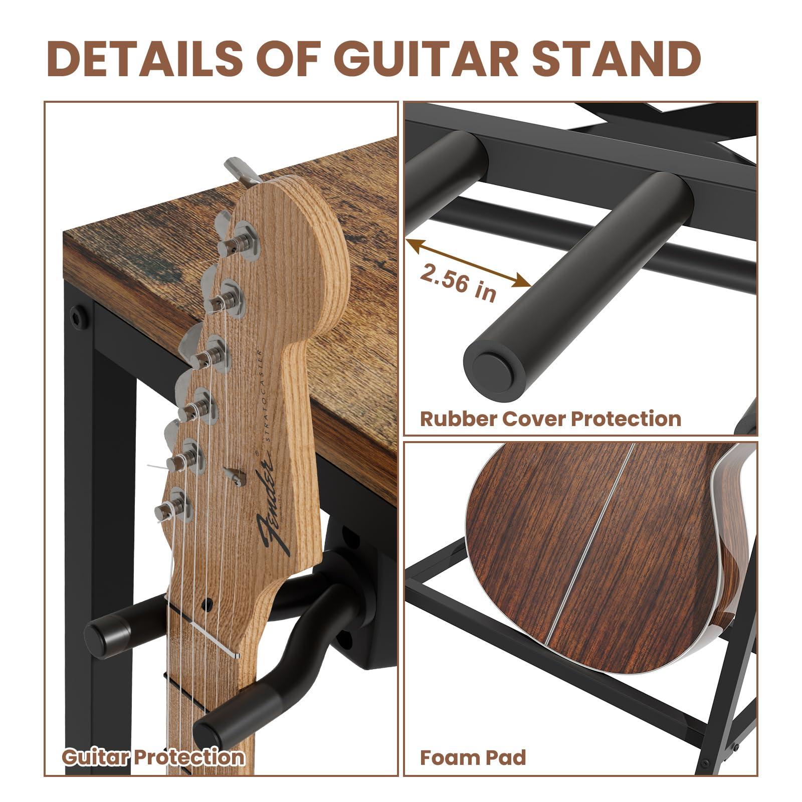 storenization Guitar Stand for Multiple Guitars, Guitar Rack for Acoustic Guitar, Electric Guitar, Bass and Ukulele, Rustic Guitars Display Stand with 2 Guitar Hangers - Image 4