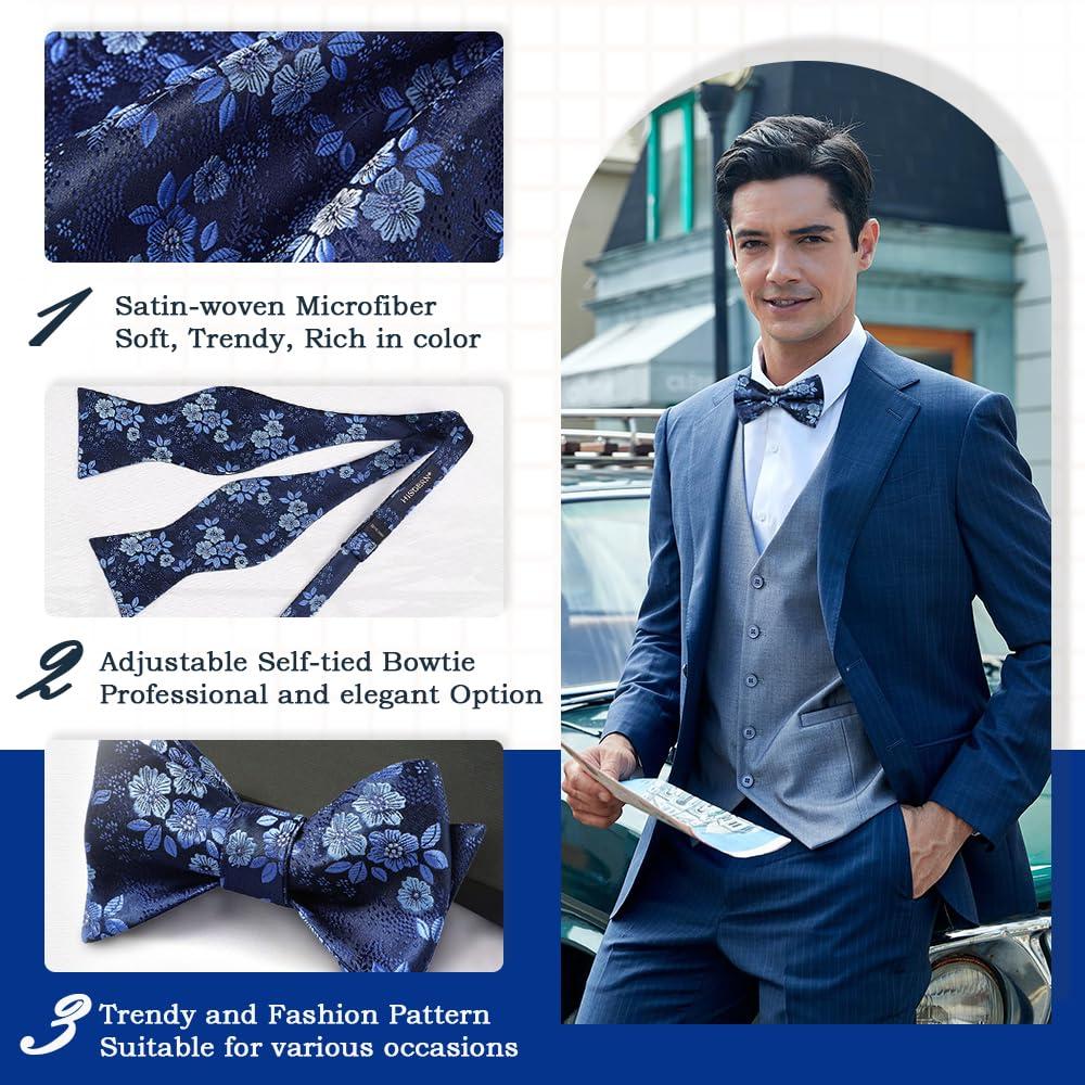 HISDERN Bow Ties for Men Floral Bowties Mens Self Tie Bow Tie Handkerchief Jacquard Woven Bowtie Pocket Square Set - Image 2