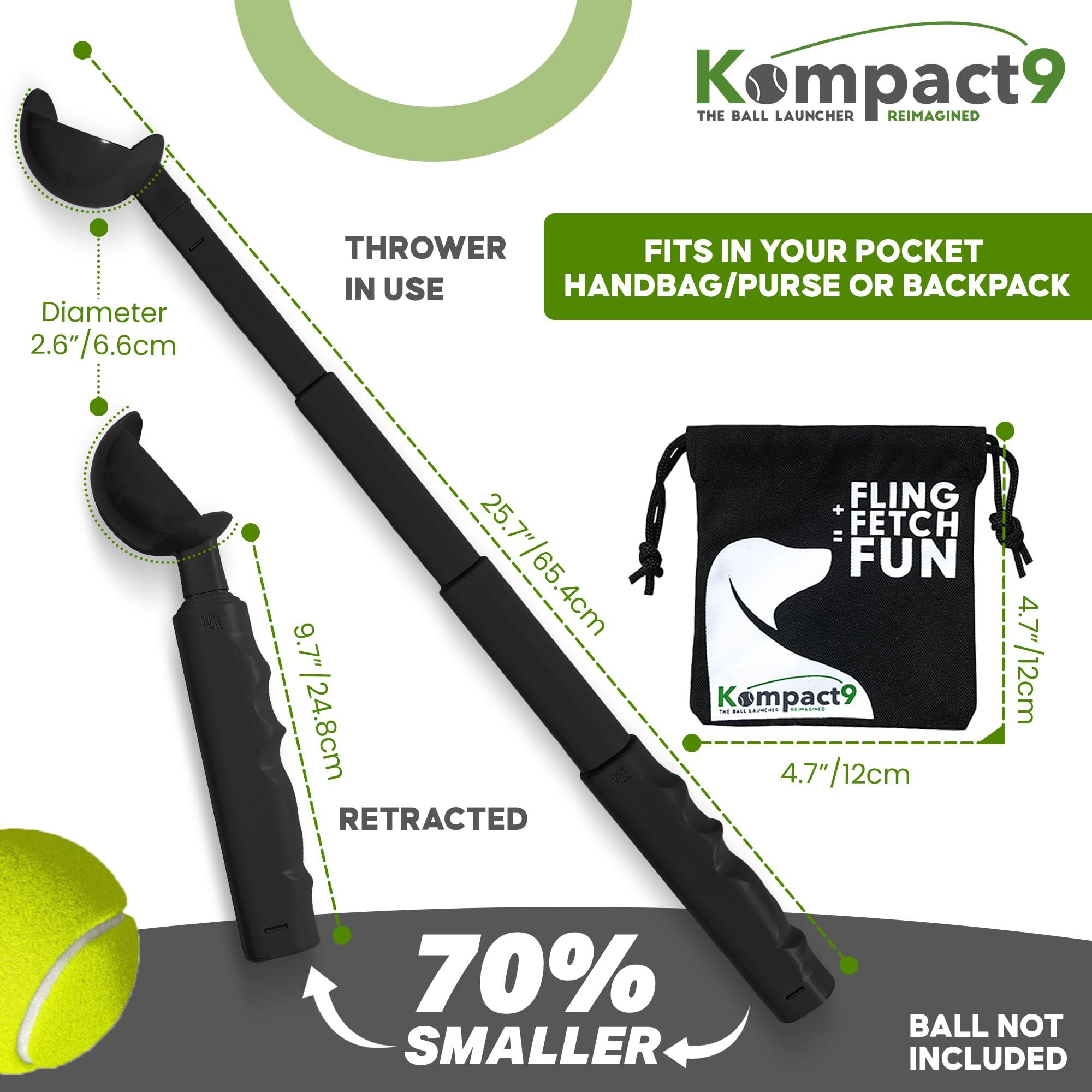 Kompact9 | Retractable Pocket-Sized Ball Launcher, Eco-Friendly & Portable Dog Fetch Toy, Made from Recycled Plastic, UK Designed, Fits Standard Tennis Balls Perfect Dog Exercise Equipment | Black - Image 2