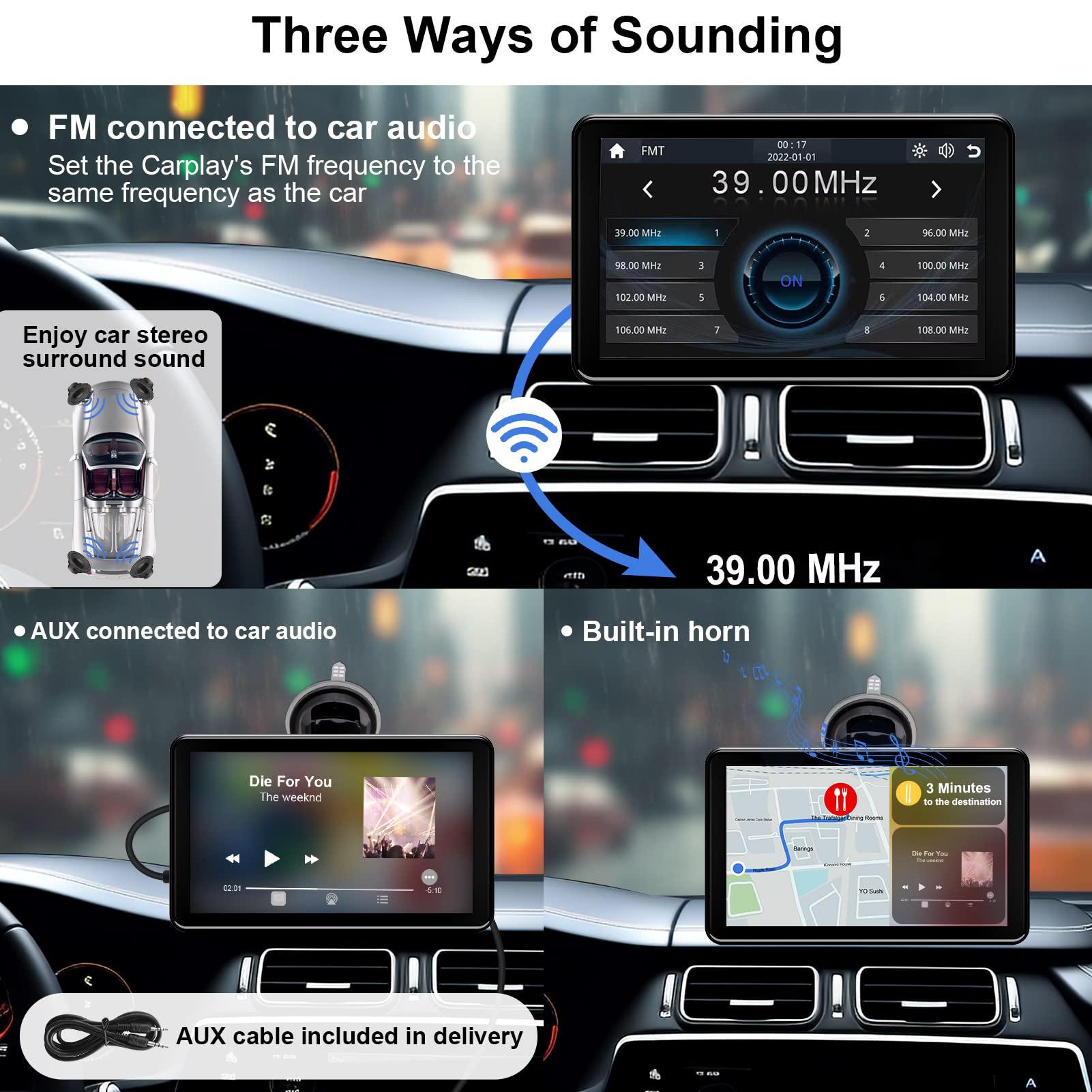 Jimtour Wireless Car Stereo with 7 Inch Touchscreen, Bluetooth Handsfree, Apple Carplay & Android Auto, GPS Navigation, FM/AUX/USB - Image 6
