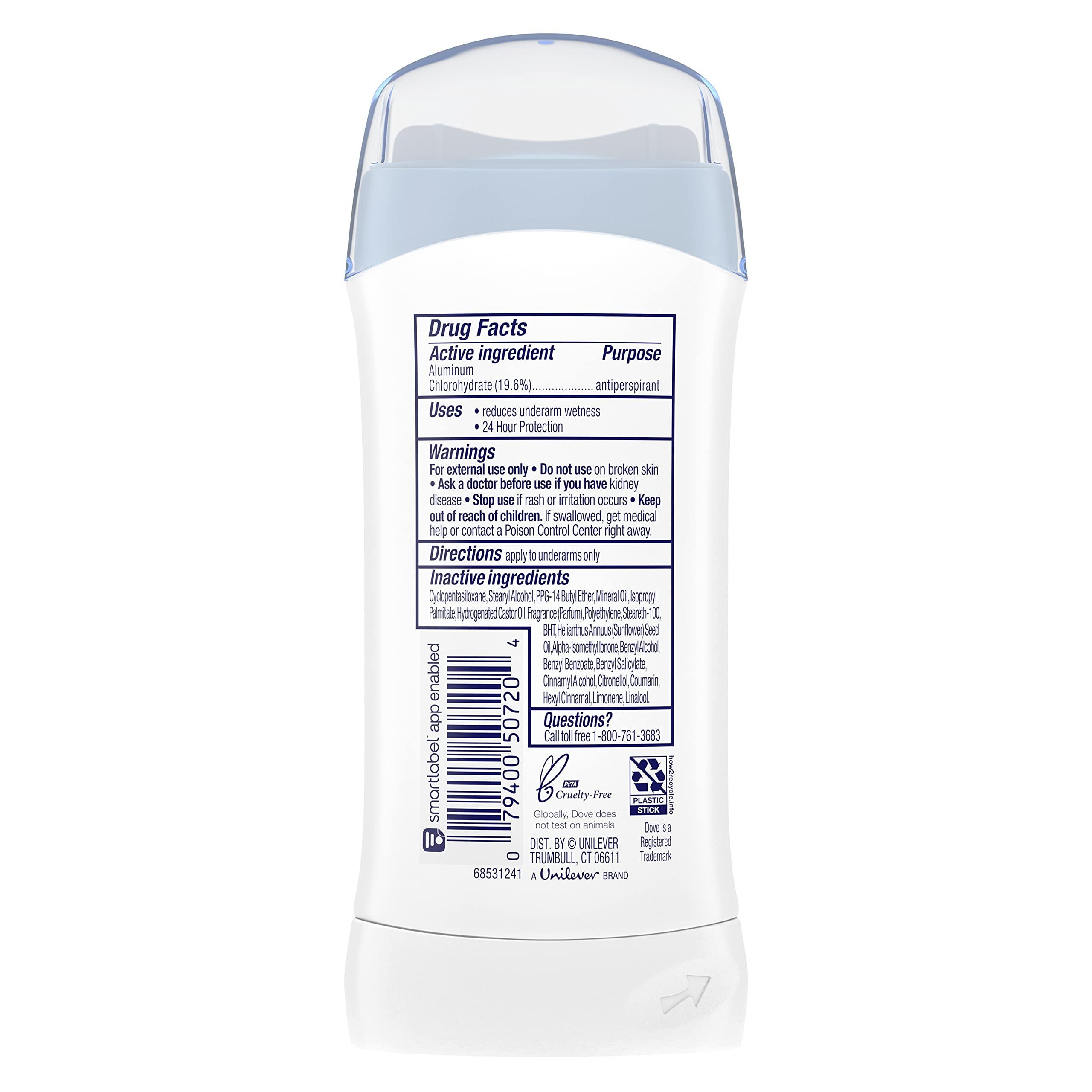 Dove Invisible Solid Antiperspirant Deodorant Stick for Women, Powder, For All Day Underarm Sweat & Odor Protection 2.6 oz, 6 Count - Image 2
