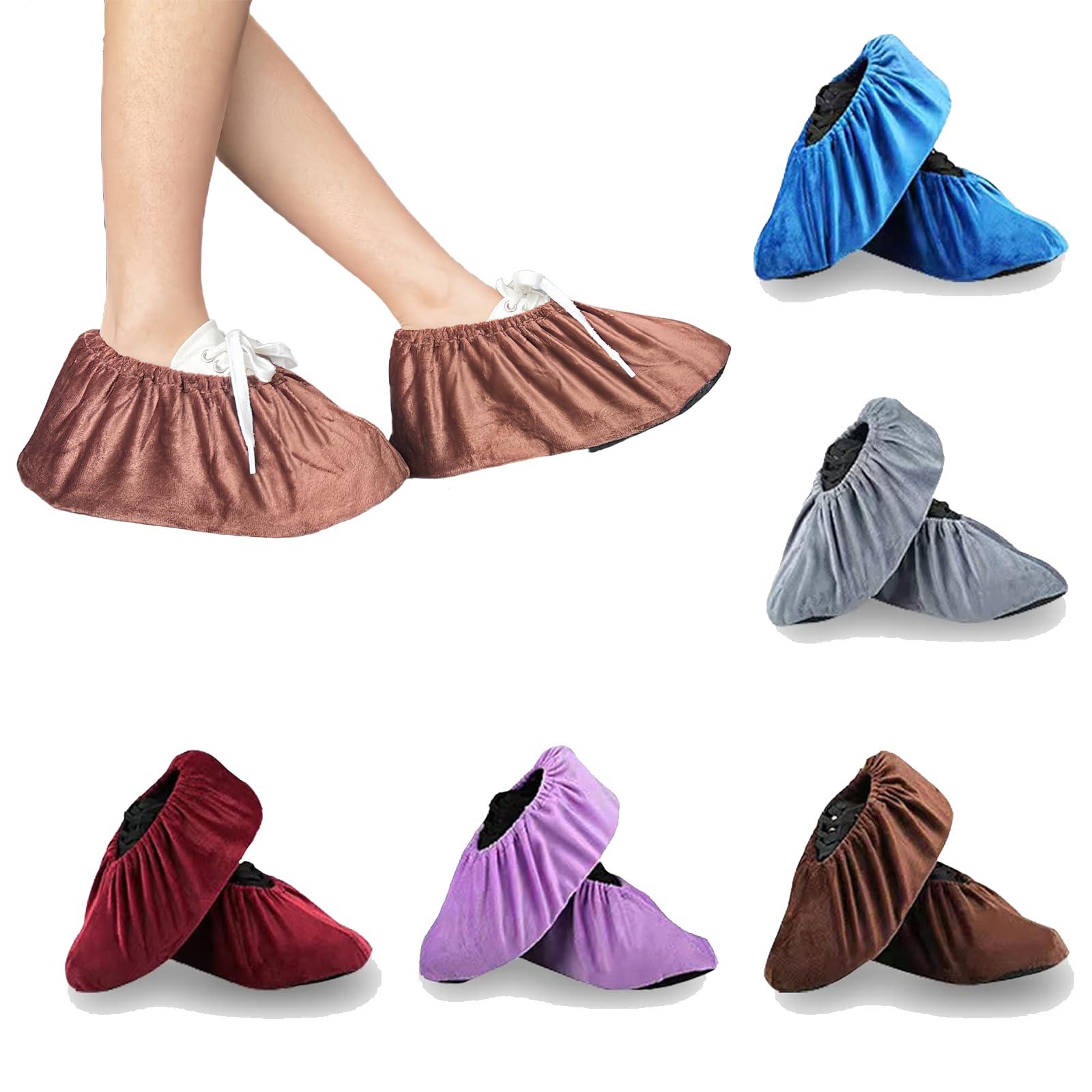 Yveytat 6 Pairs Reusable Non Slip Shoe Covers, Premium Soft Washable Thickened Boot Shoe Covers for Household, Office, Laboratory，one size 6 Colors