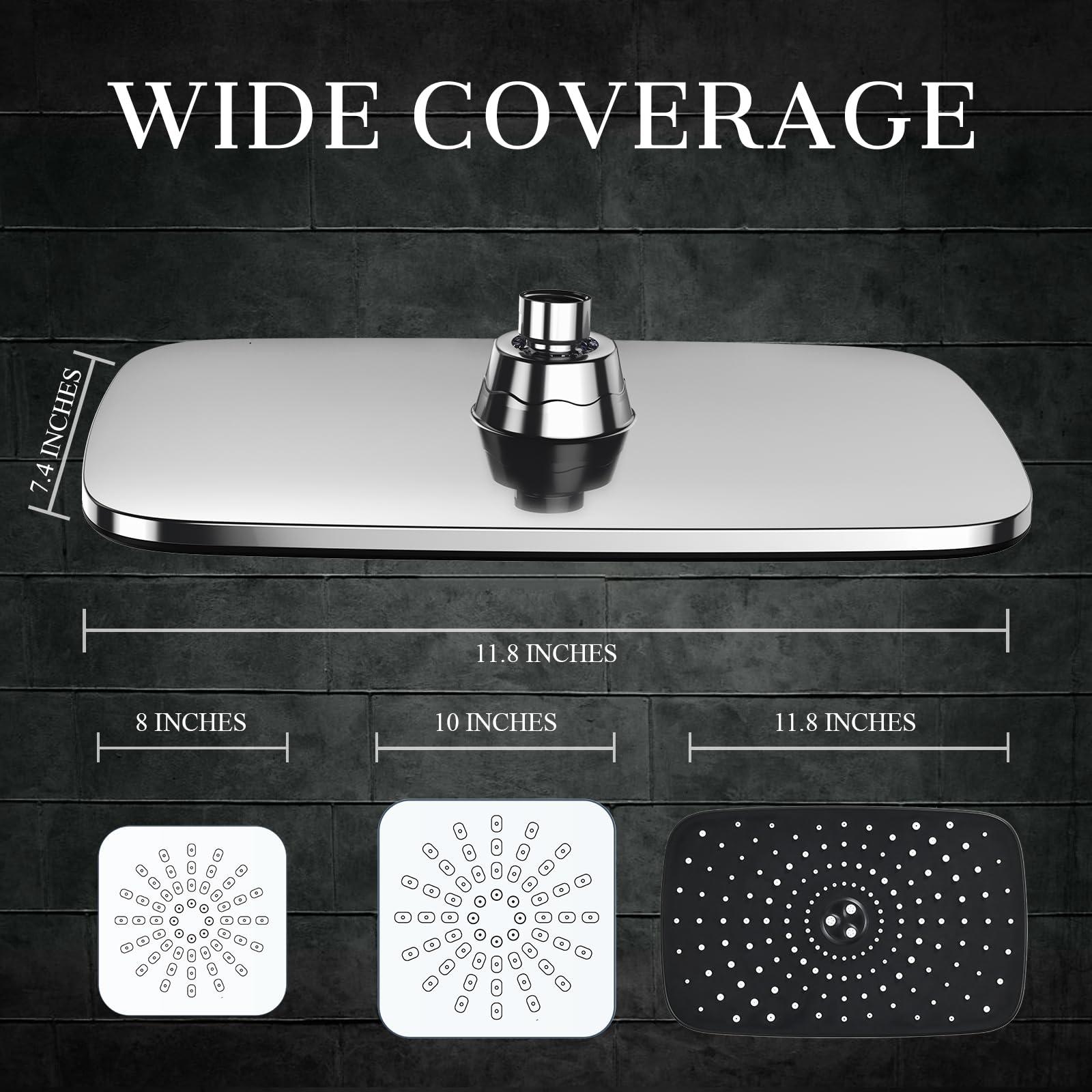 Veken 11.8 Inch Rain Shower with 6 Modes Handheld Water Spray,Upgraded 2-in-1 Slide Bar Shower Head,Wide Showerhead Combo for Bathroom Accessories, Adjustable Dual Shower with Arm，Silver Chrome - Image 2