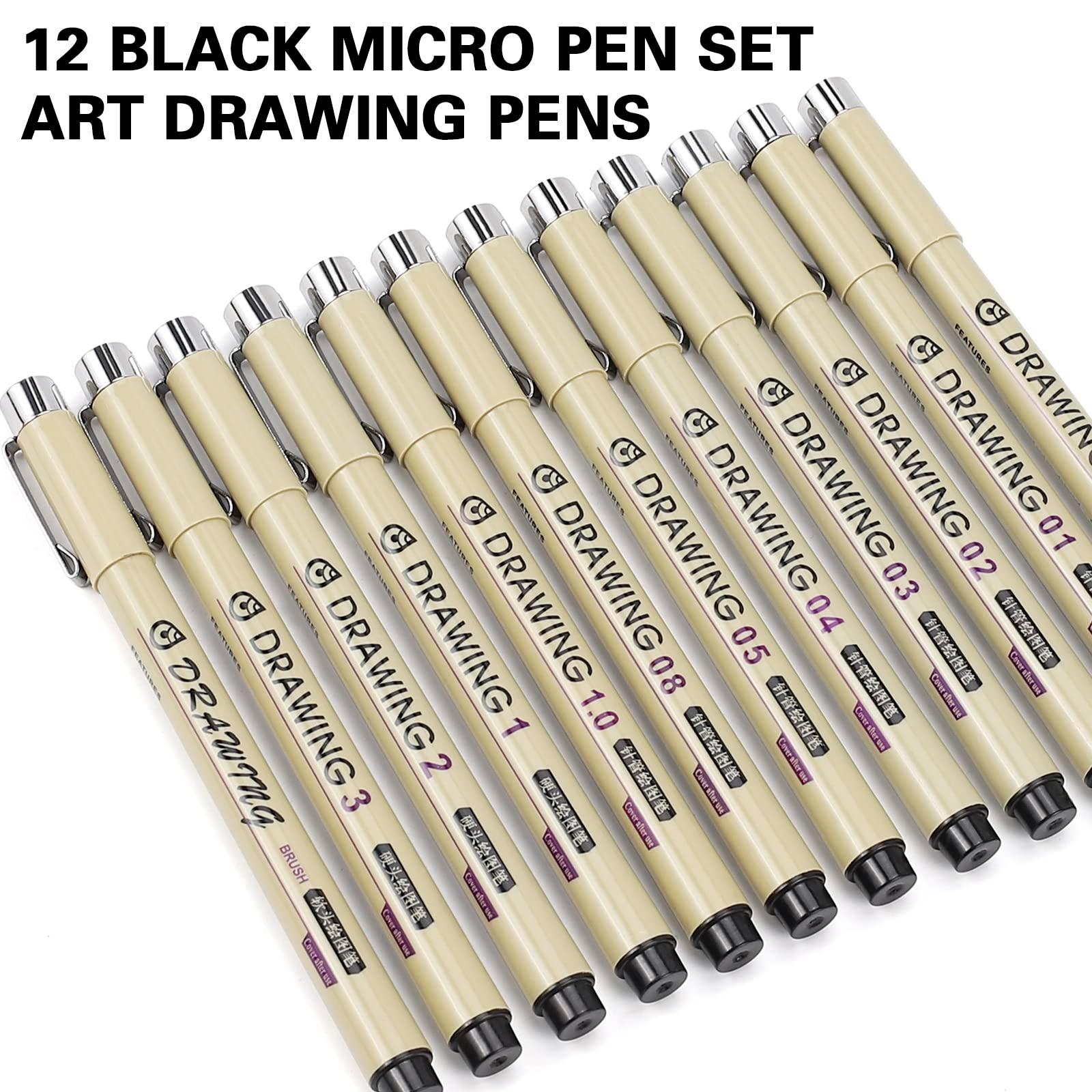 Muchcute Micro Fineliner Drawing Art Pens: 12 Black Fine Line Waterproof Ink Set Artist Supplies Archival Inking Markers Liner Sketch Outline Anime Gifts Manga Sketching Watercolor Zentangle Kit Stuff - Image 3