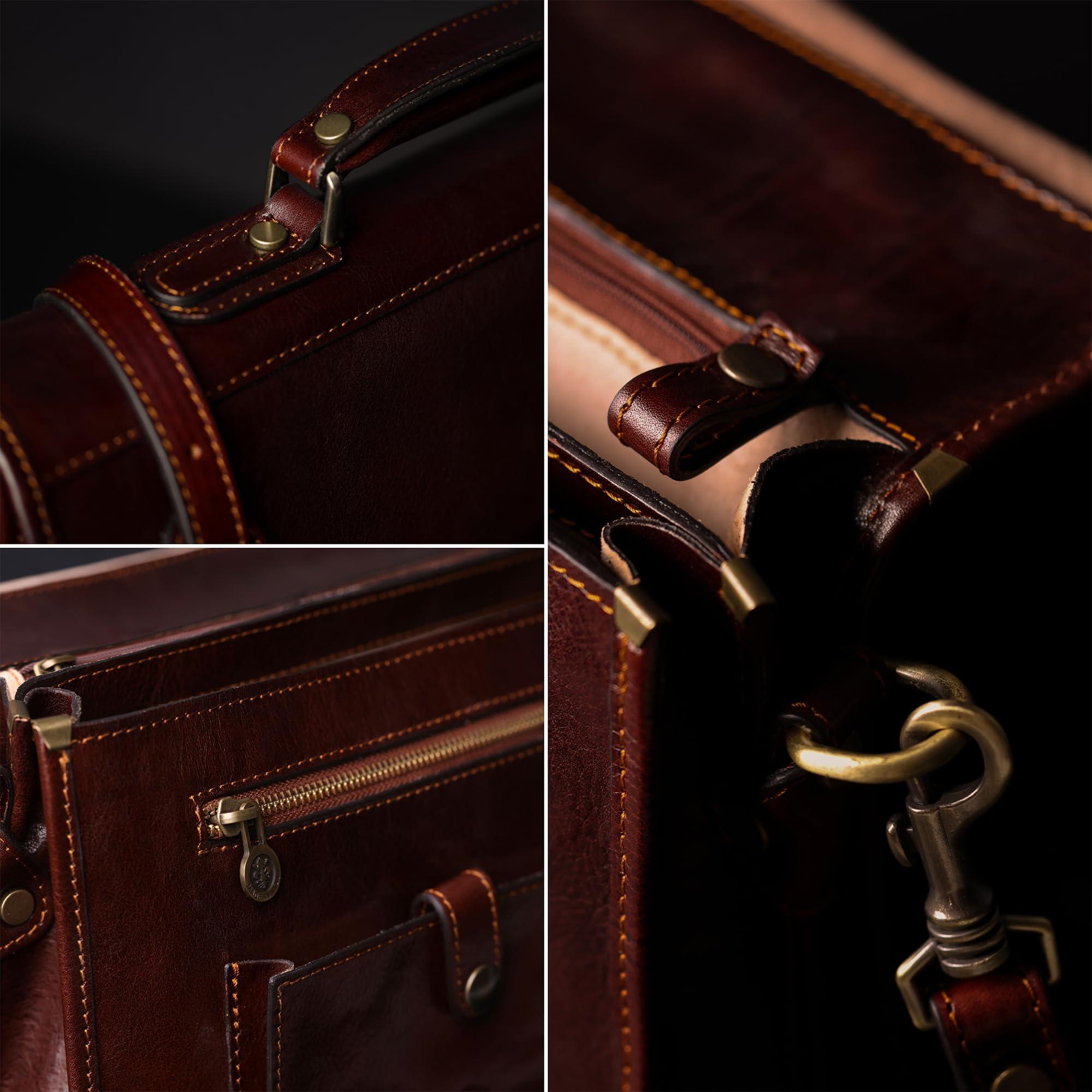 Time Resistance Leather Briefcase for Men - Italian Full Grain Leather Laptop Bag - Messenger Bag - Gift Box Included - Image 6