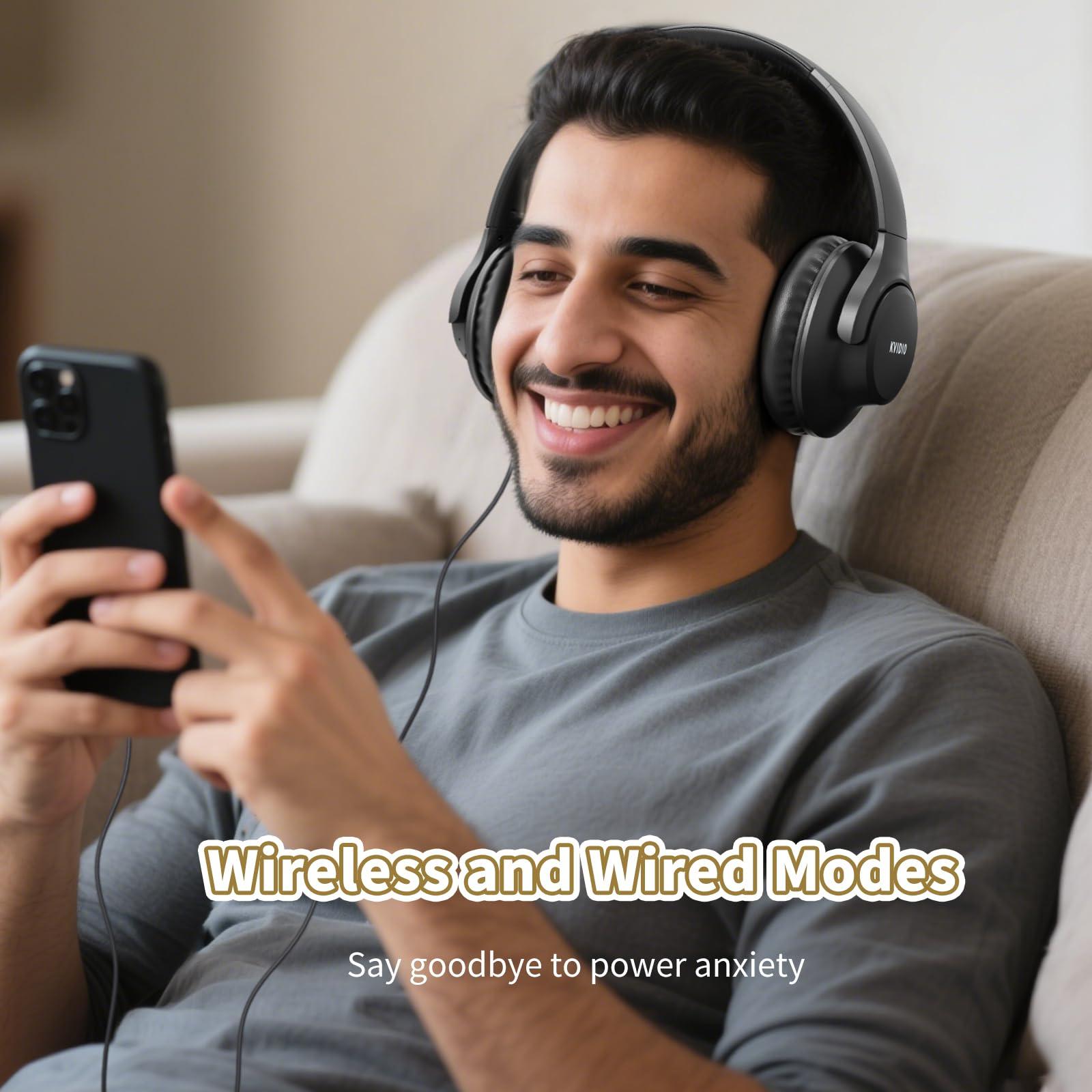KVIDIO Bluetooth Headphones Over Ear, 65 Hours Playtime Wireless Headphones with Microphone, Foldable Lightweight Headset with Deep Bass, HiFi Stereo Sound for Travel Work Cellphone - Image 6