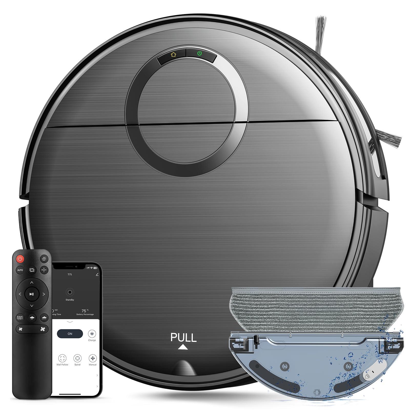 Robot Vacuum and Mop Combo, 2 in 1 Mopping Robot Vacuum Cleaner with 2000Pa Max Suction, Wi-Fi/App/Remote, Schedule, Self-Charging Slim Robotic Vacuum, Ideal for Pet Hair, Low-Pile Carpet, Hard Floor
