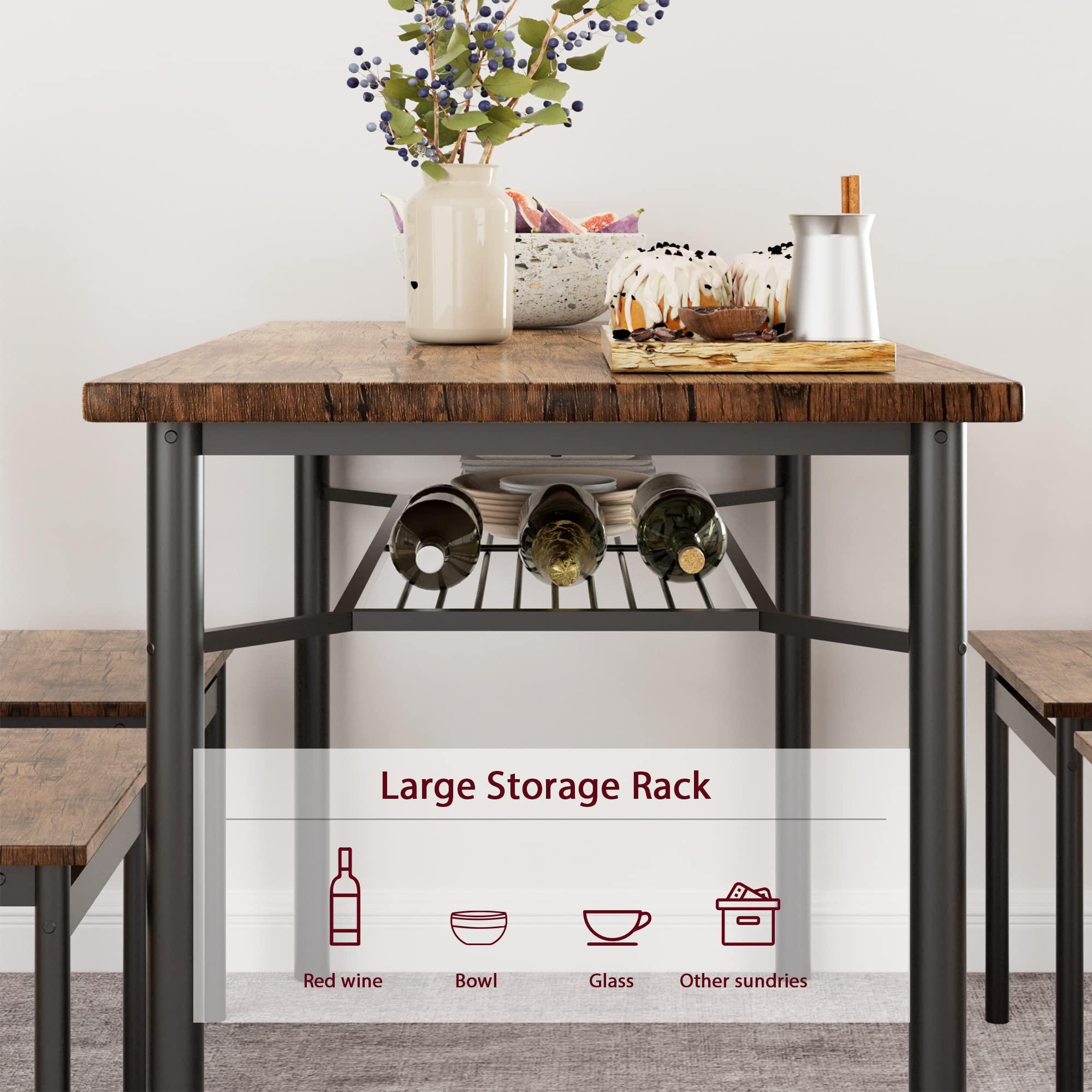 Alkmaar 5 Piece Kitchen Chairs 4, Dining Table Set with Wine Rack, Rectangular Dining Table for Small Space, Apartment - Image 3