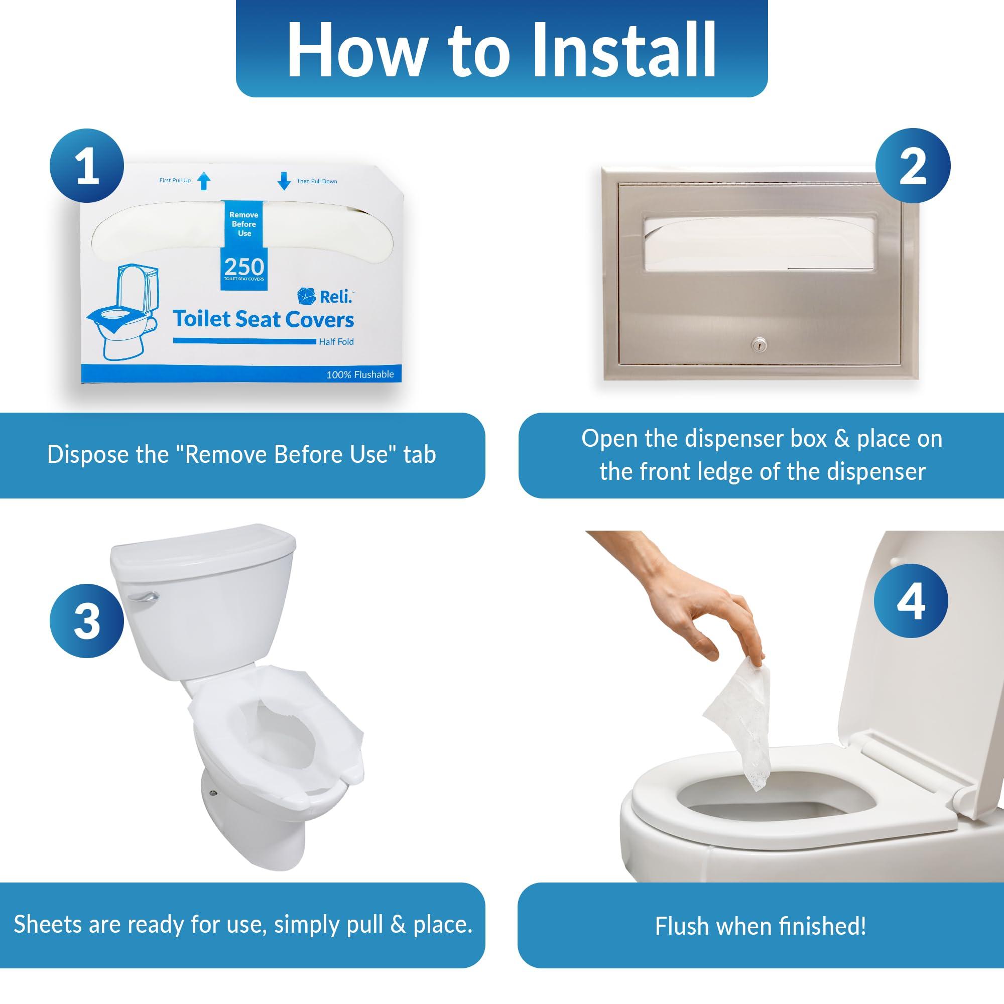 Reli. Toilet Seat Covers (1250 Pcs, 5 Packs of 250) | Disposable Toilet Seat Cover - Flushable - 14x16" (Half-Fold) | Paper Liners for Restroom, Bathroom, Travel, Camping, Kids Potty Training - Image 4