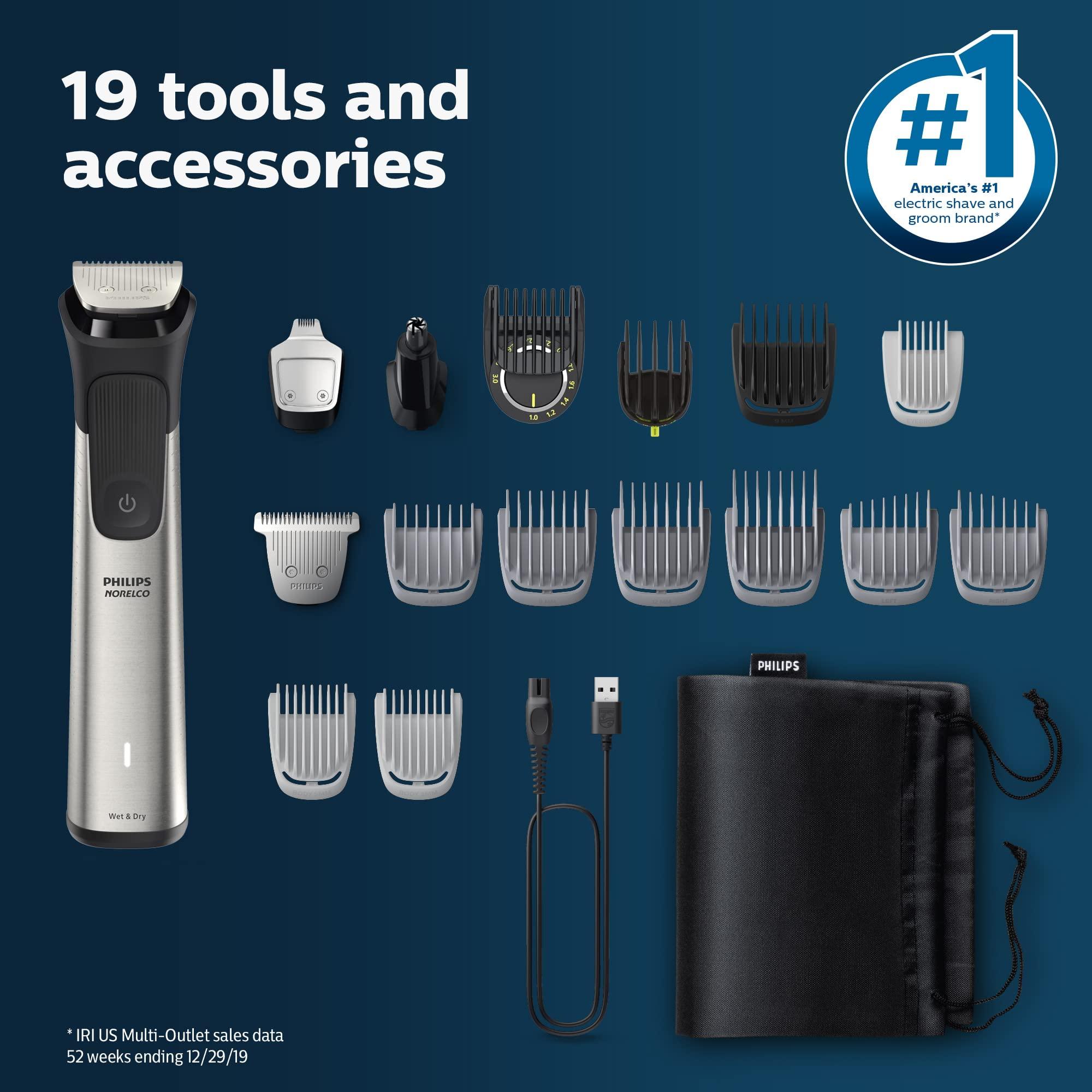 Norelco Philips Multigroom 7000 Series, All-in-One Trimmer, Beard Trimmer and Hair Clipper, 19-Piece Men's Grooming Kit for Beard, Head, Hair, Body, and Face, Soft Pouch, MG7910/49 - Image 8