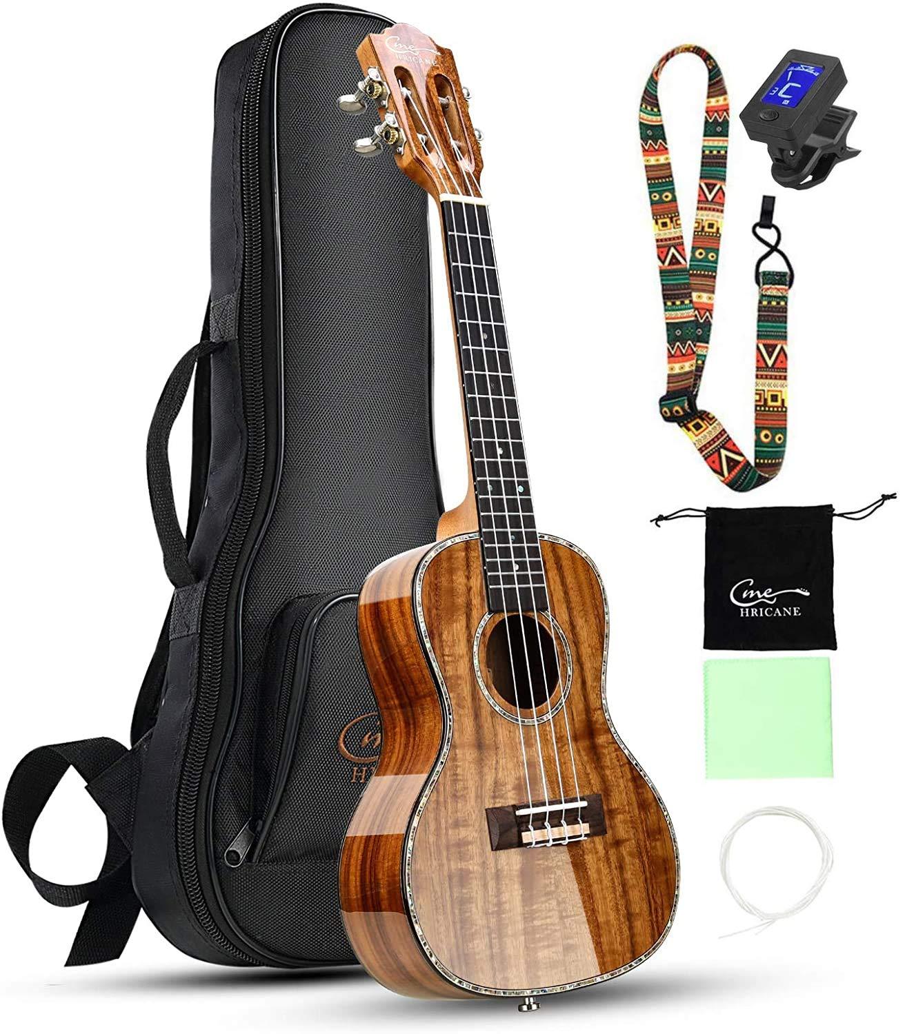 Hricane Professional Concert Ukulele 23 Inch for Adults, Koa Acacia Solid Wood Ukelele Beginners Kit Glossy Satin Finished Body with Gig Bag Tuner Strap Strings Set Pick - Image 4