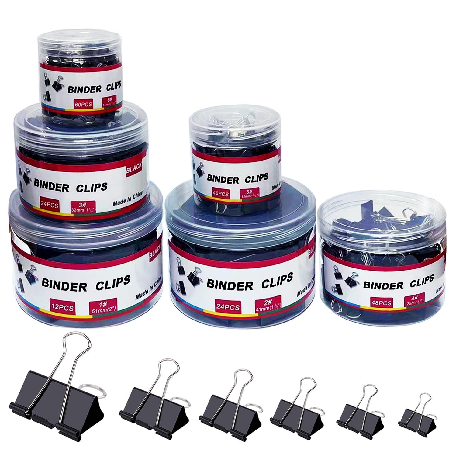 STOLCA 208 PCS Binder Clips Paper Clamps Assorted Sizes, Metal Paper Binder Clip, Black Binding Paperwork Clamp Bulk, Office Supplies for School Teachers