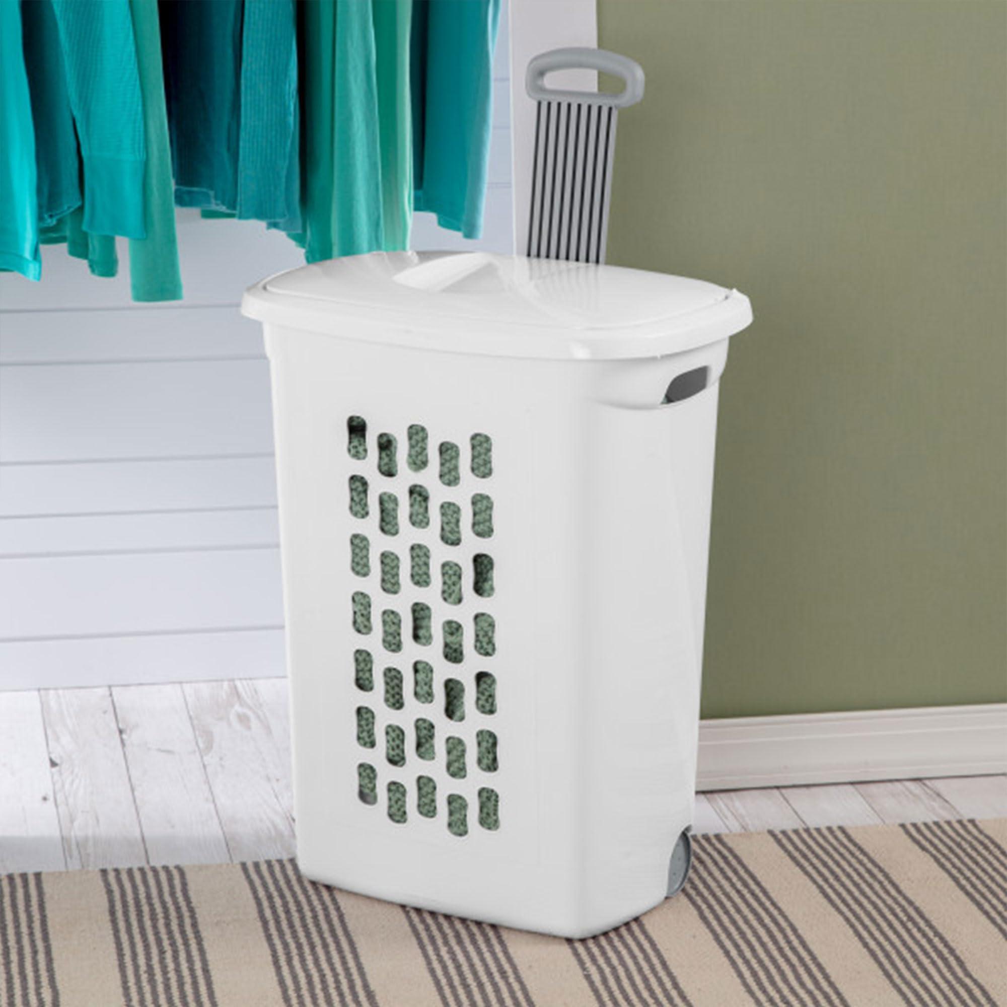 Sterilite 3-Pack Laundry Hamper with Lid and Wheels, Rolling Clothes Basket, Ultra, White - Image 2