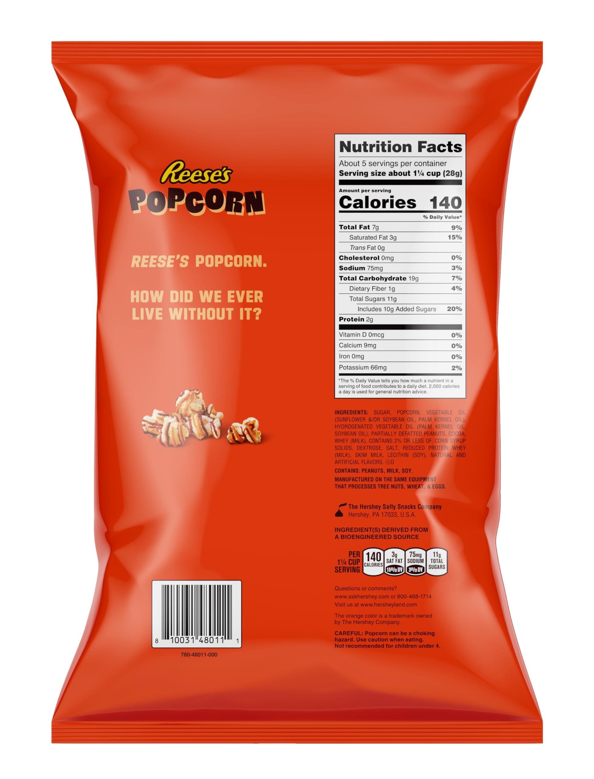 Reese's Popcorn, 5.25oz Grocery Sized Bag, Popcorn Drizzled in Reese's Peanut Butter and Chocolate, Ready to Eat, Savory Snack, Sweet and Salty - Image 2