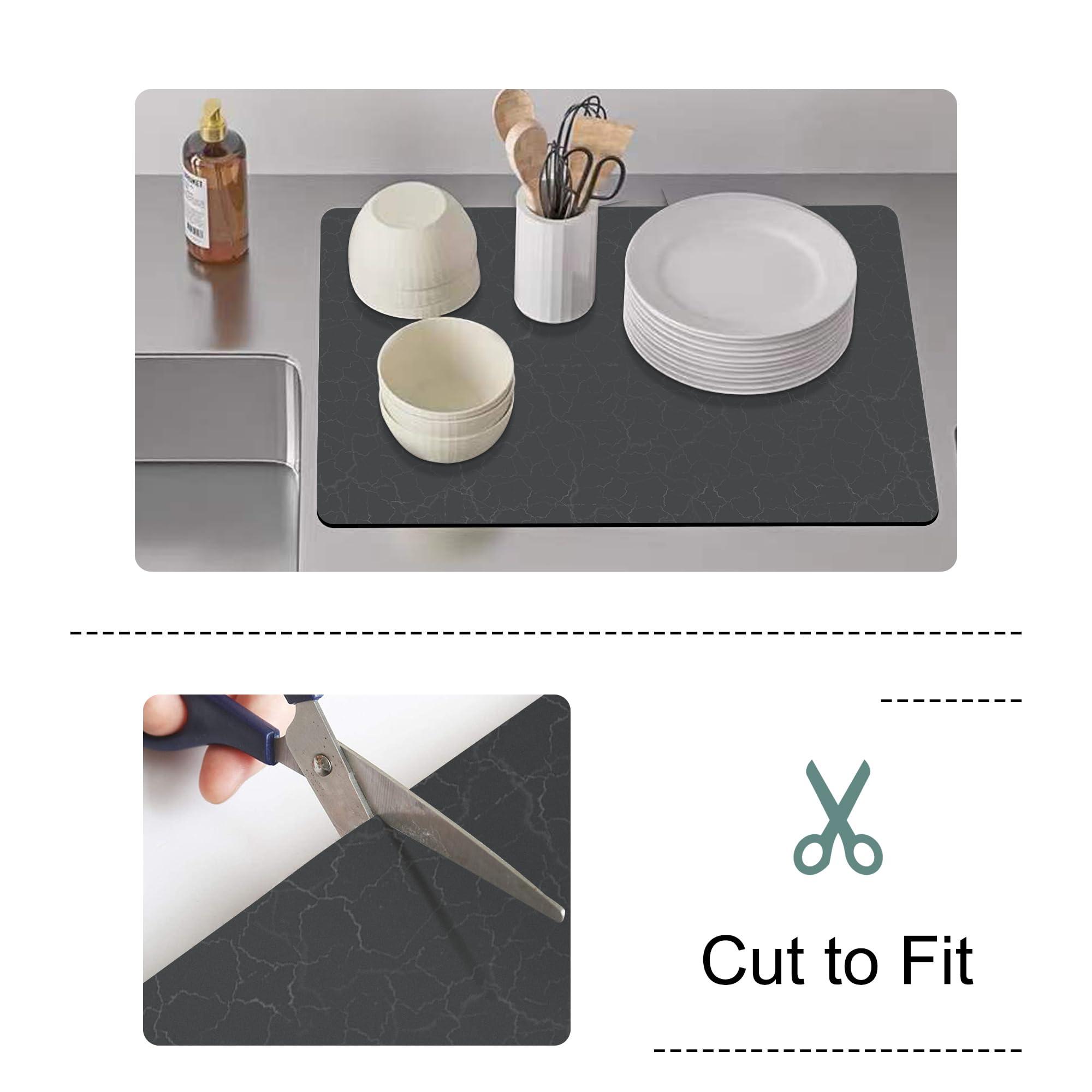 Coffee Maker Mat for Countertops, Coffee Bar Accessories Fit Under Coffee Machine Mat 19"x12"Rubber Backed Coffee Pots - Table Mat under Appliance, Kitchen Counter Coffee Dish Drying Mat, Dark Gray - Image 5