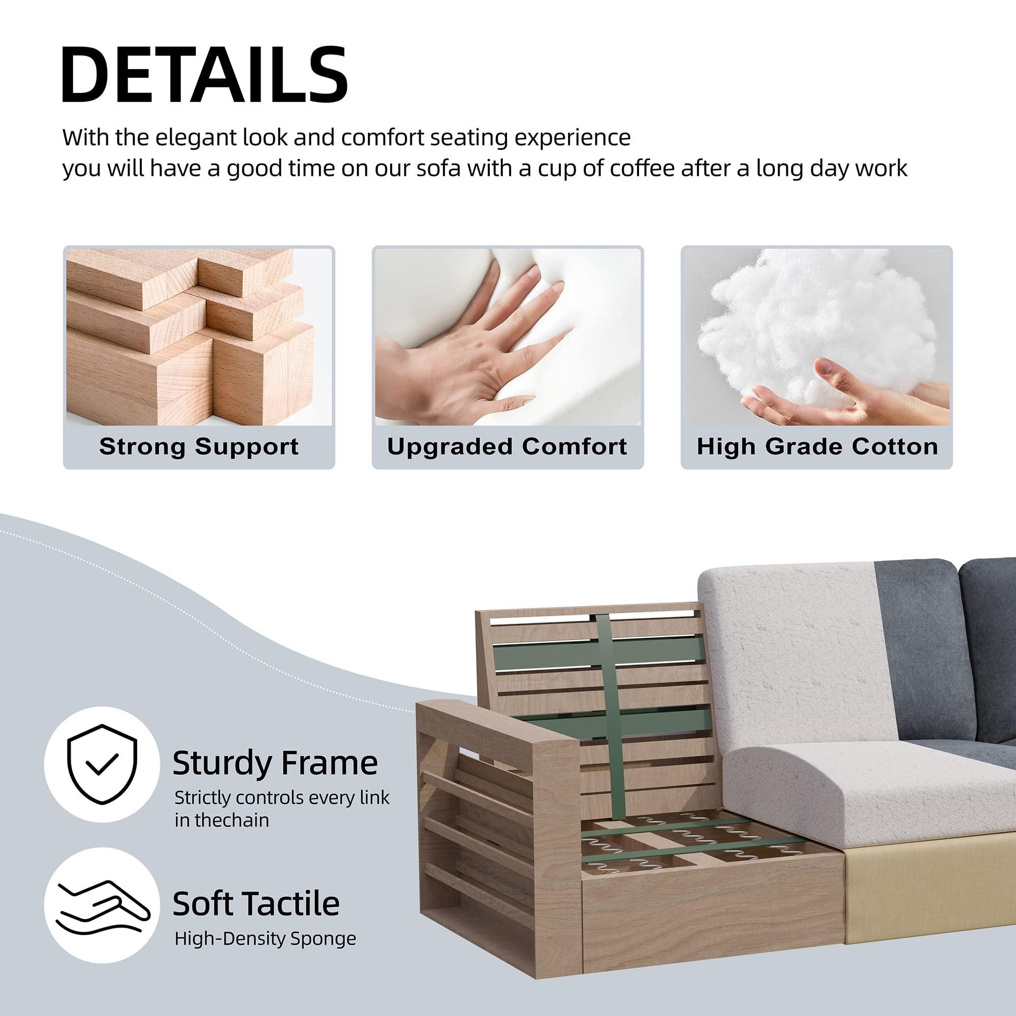 Shintenchi Small Sectional Couch with Ottoman, 3 Seat L Shaped Sofa, Fabric Upholstered Convertible Sofa Couches, Small Couch for Apartments, Living Room and Office(Dark Grey) - Image 3