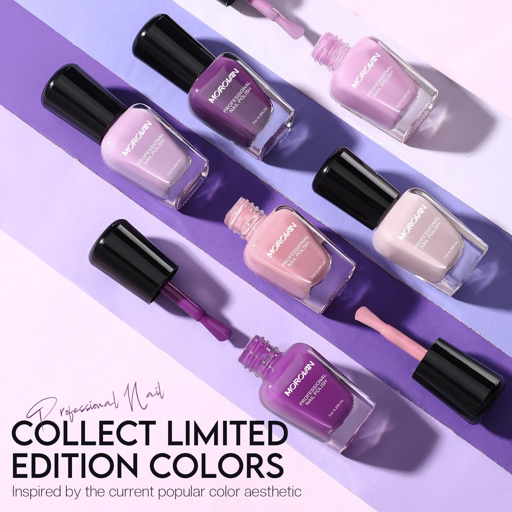 Morovan Nail Polish Set Fingernail: Lilac Light Purple Quick Dry Nail Polish Kit 0.25oz Lavender Regular Pack Glossy Finger Nail Polish Gifts for Women - Image 3