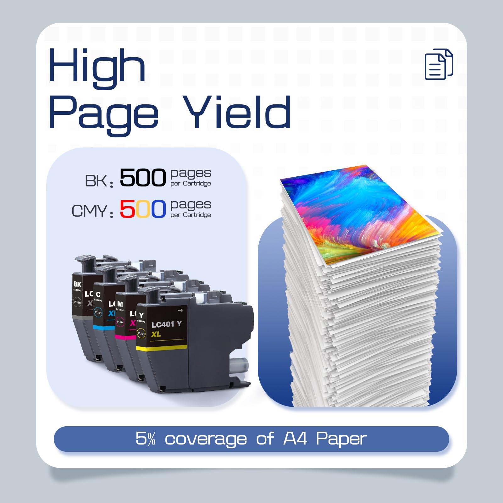LC401XL LC401 High Yield MFC-J1010DW Ink Cartridges 4-Pack Compatible for Brother 401XL LC-401 Ink Cartridges Work with MFC-J1010DW MFC-J1170DW MFC-J1012DW MFC-J1800DW (Black Cyan Magenta Yellow) - Image 3