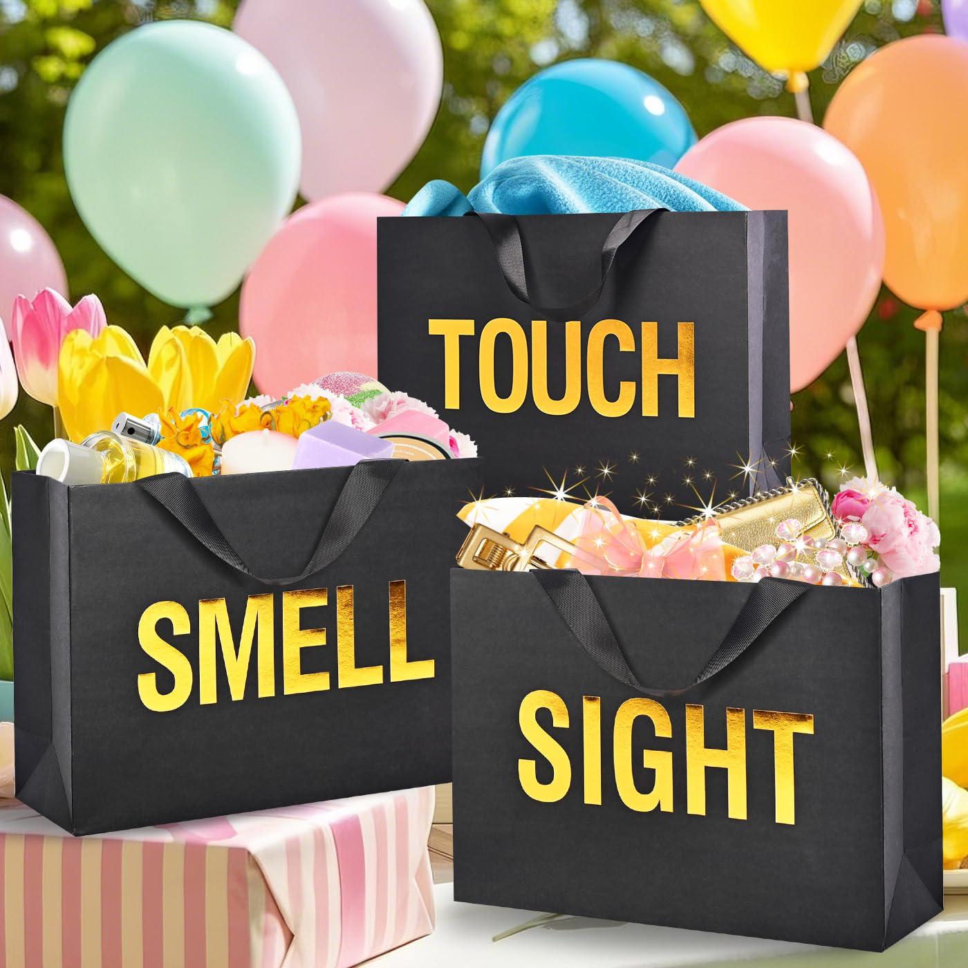 Large 5 Senses Gift Bags for Him Her, Gold Foil Sight Smell Touch Taste Sound Gift Bags,Five Senses Gift Bag for Him with Handles and Tissue Paper for Birthday, Mothers Day, Anniversary, Christmas(12.6 x 8.7 x 4 Inch) - Image 2