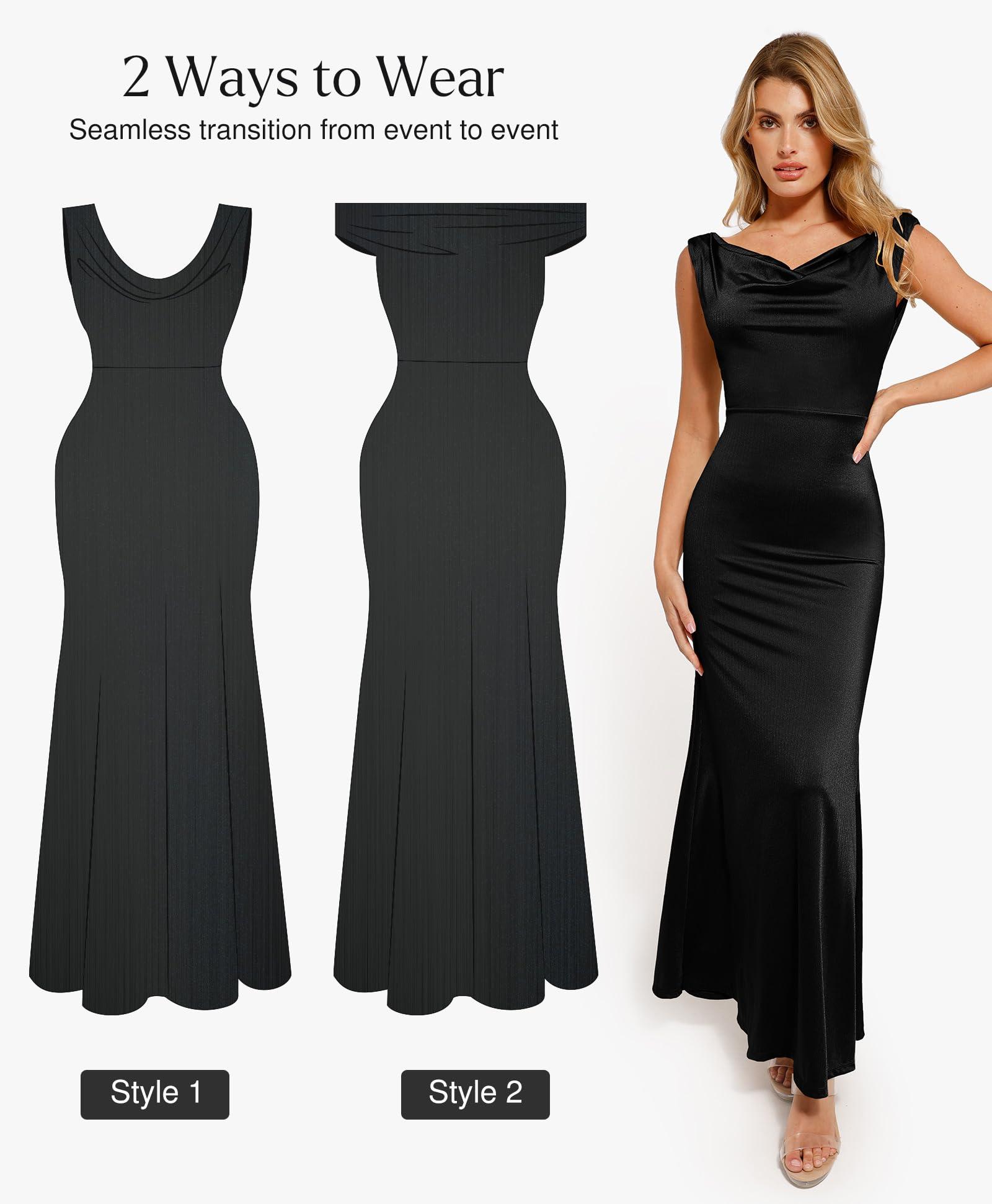 Popilush Women's Elegant Maxi Dress - Sleeveless Formal Cocktail Party Shapewear Dresses with Built-in Bra - Image 2
