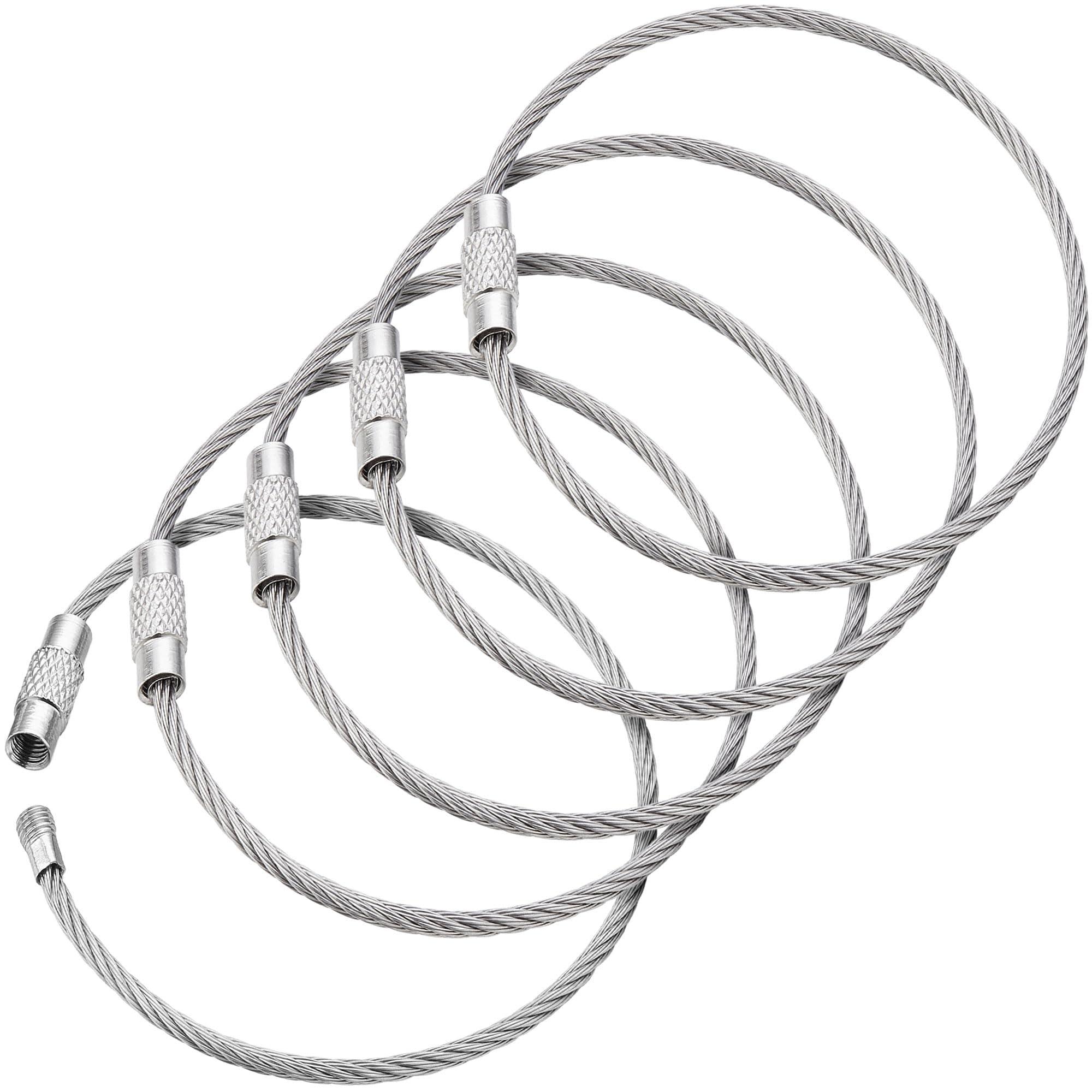 BlueCosto Wire Keychain Cable - 2mm Thick Stainless Steel Keyring Wire Loops w/Secure Screw Lock for Hanging Luggage Tags & Organizing Keys