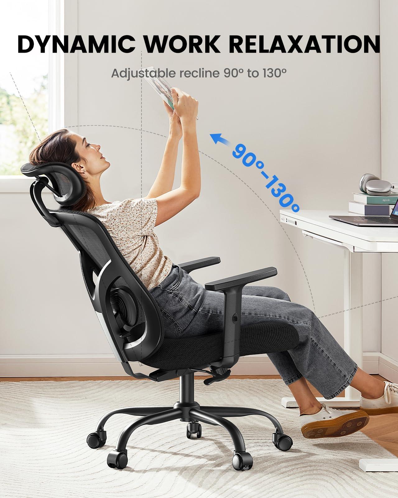 NOBLEWELL Ergonomic Office Chair with Padded Lumbar Support, 2D Headrest, Adjustable Armrests, Upgraded Contoured Seat Cushion, 130° Rocking Tilt, Computer Chair for Home Office, NWOC1-1 - Image 6